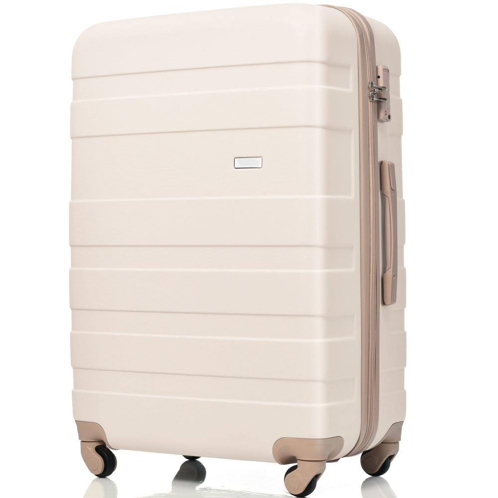 Angle. BreeBe - 3-Piece ABS Hardshell Luggage Set, Lightweight Durable Suitcases with Spinner Wheels, TSA Lock, 20"/24"/28" - Ivory+Gold.