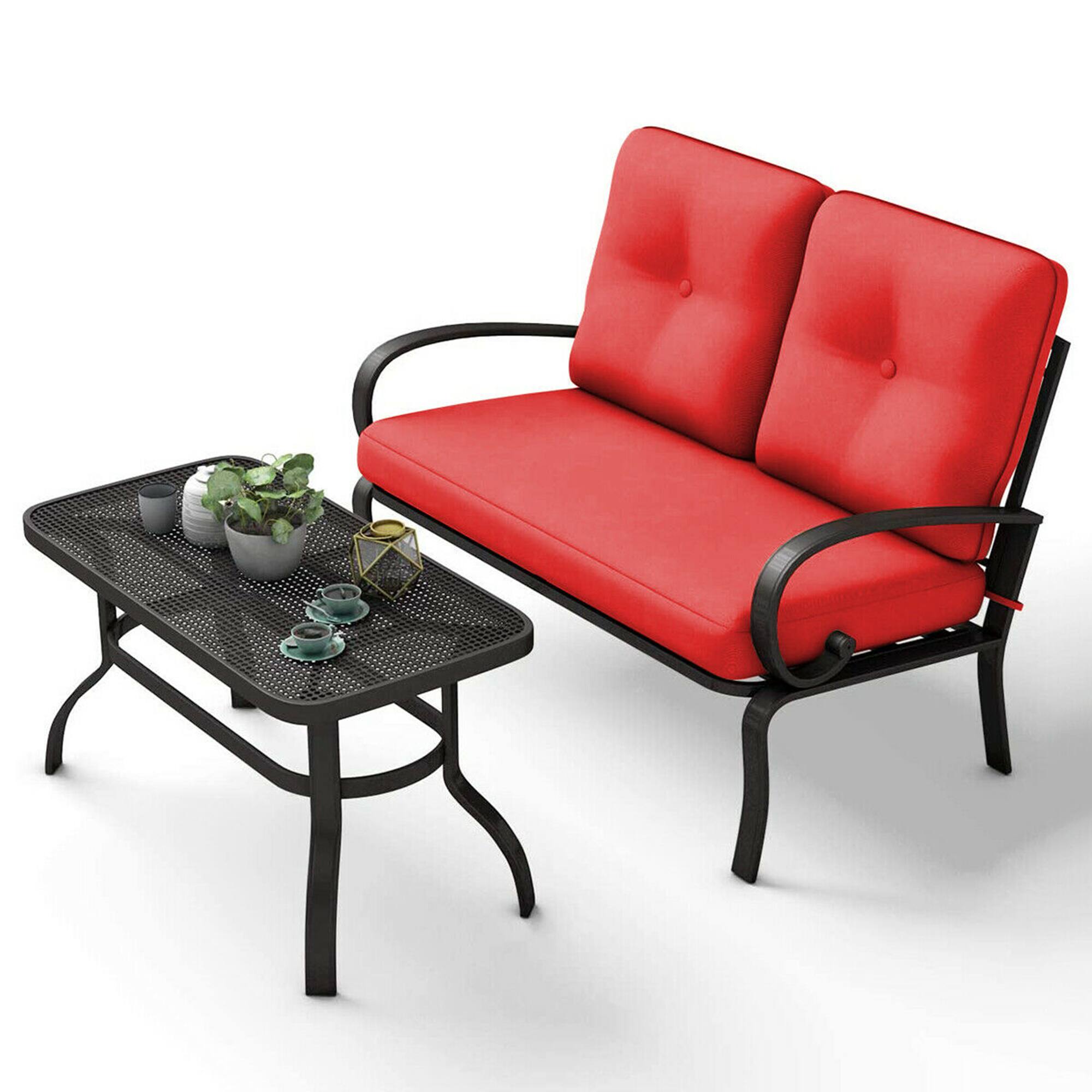 Alt View 1. Gymax - Gymax 2PCS Patio Loveseat & Table Set Cushioned Outdoor Furniture Set Yard Garden - Red.