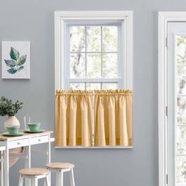 Ellis Curtain - Lisa Solid Color Poly Cotton Duck Fabric Tailored Tier 56" x 36" - Butter
