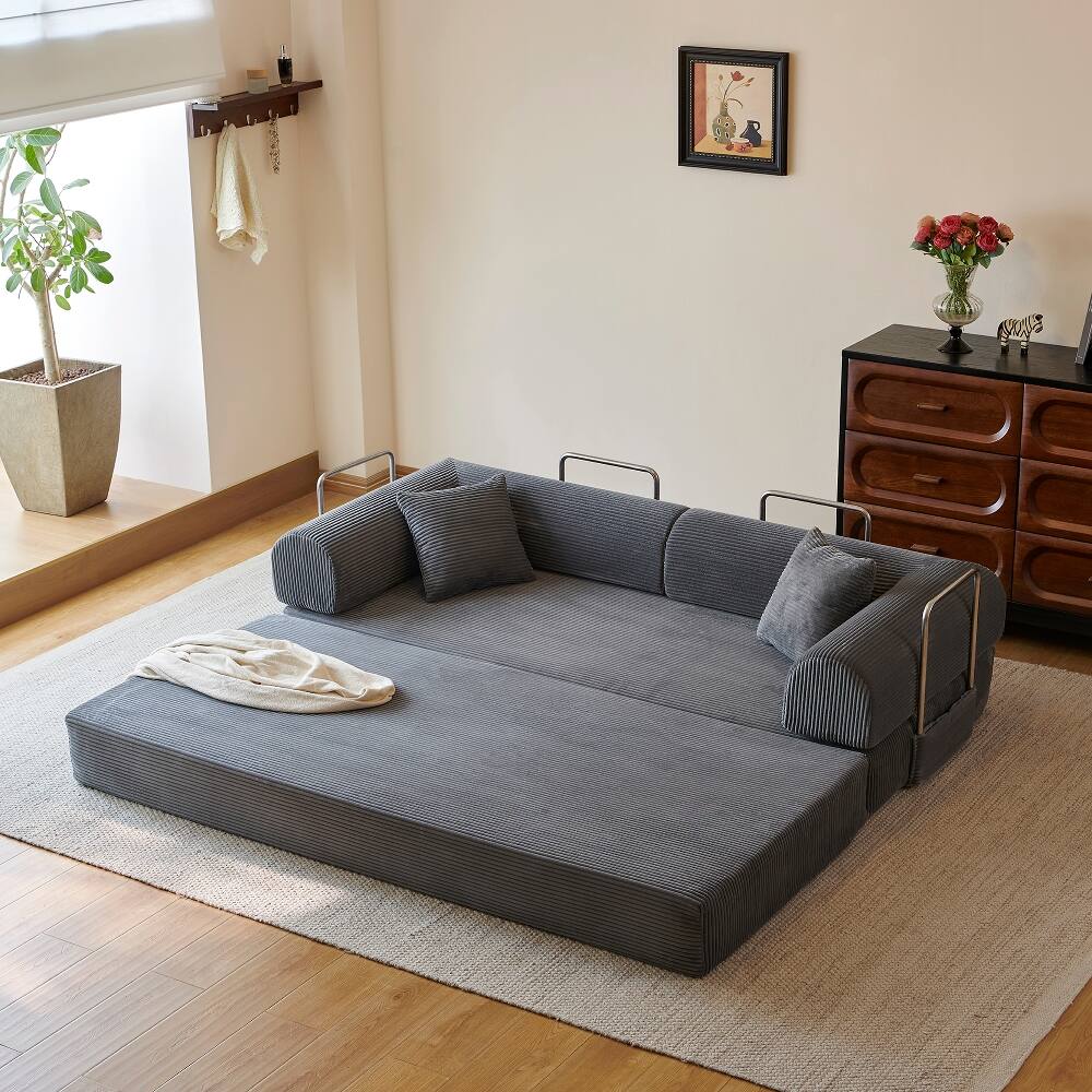 Alt View 3. Loheer - Loheer 78.8" Compression Sofa Floor Sofa Bed Grey Corduroy Futon Couch Modular Sectional Sofa - Grey.