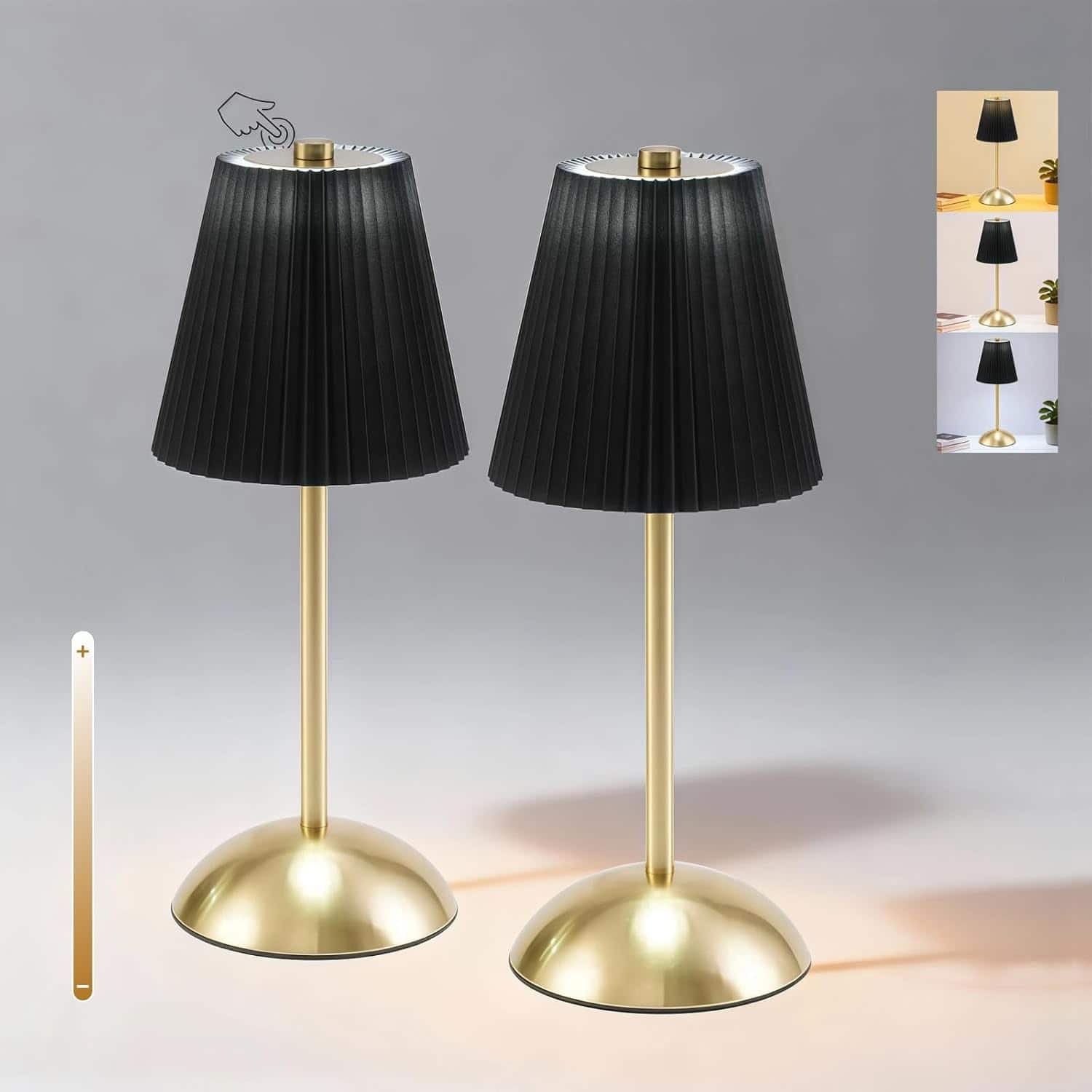 FINEAK - 2-Pack Cordless Dimmable Table Lamps-Touch Control for Any Ambiance - Black