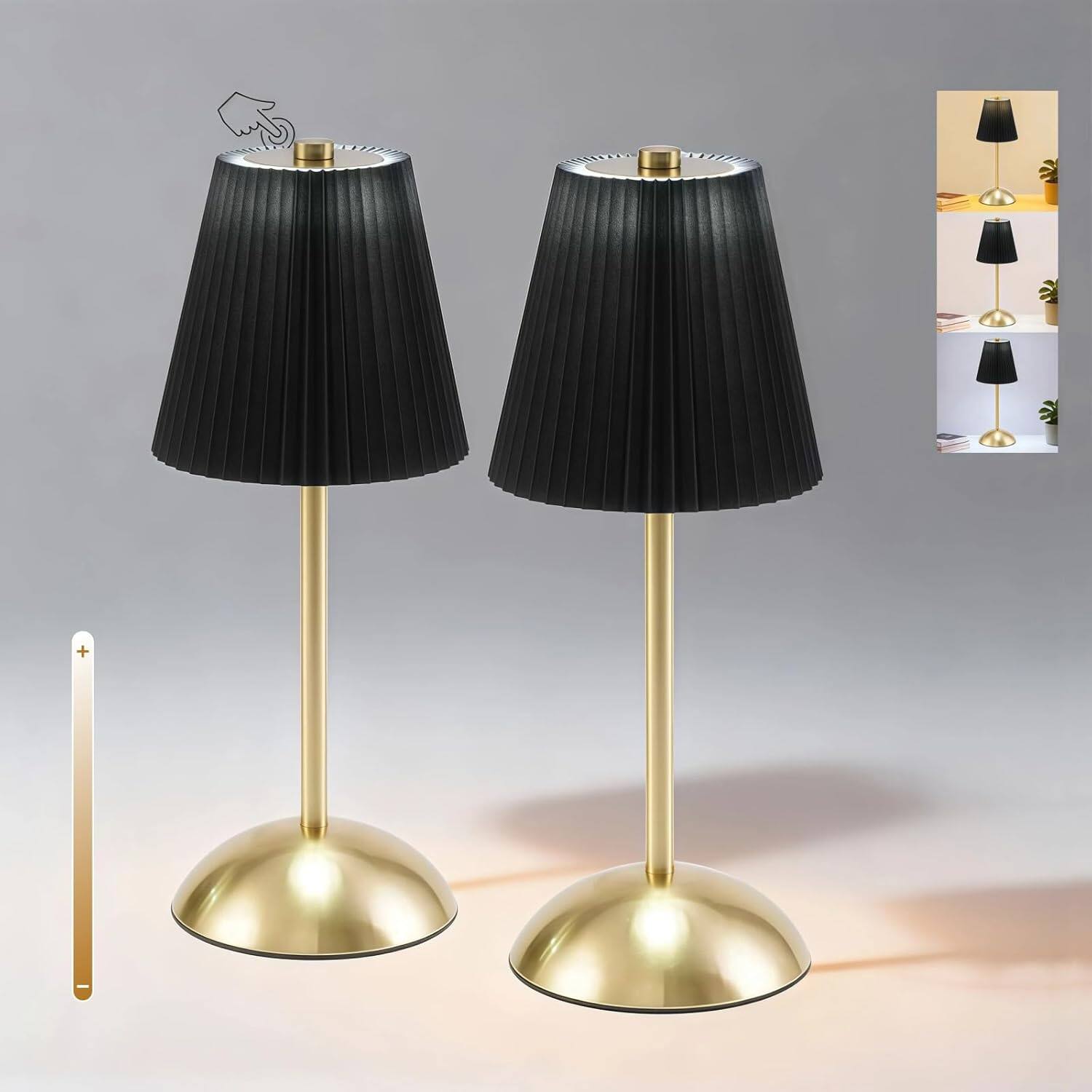 Front. FINEAK - 2-Pack Cordless Dimmable Table Lamps-Touch Control for Any Ambiance - Black.