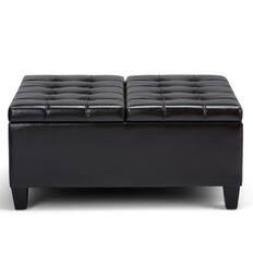 Front. Simpli Home - Harrison 36 inch Wide Transitional Square Coffee Table Storage Ottoman in Tanners Brown Faux Leather - Tanner's Brown.