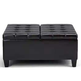 Simpli Home - Harrison 36 inch Wide Transitional Square Coffee Table Storage Ottoman in Tanners Brown Faux Leather - Tanner's Brown