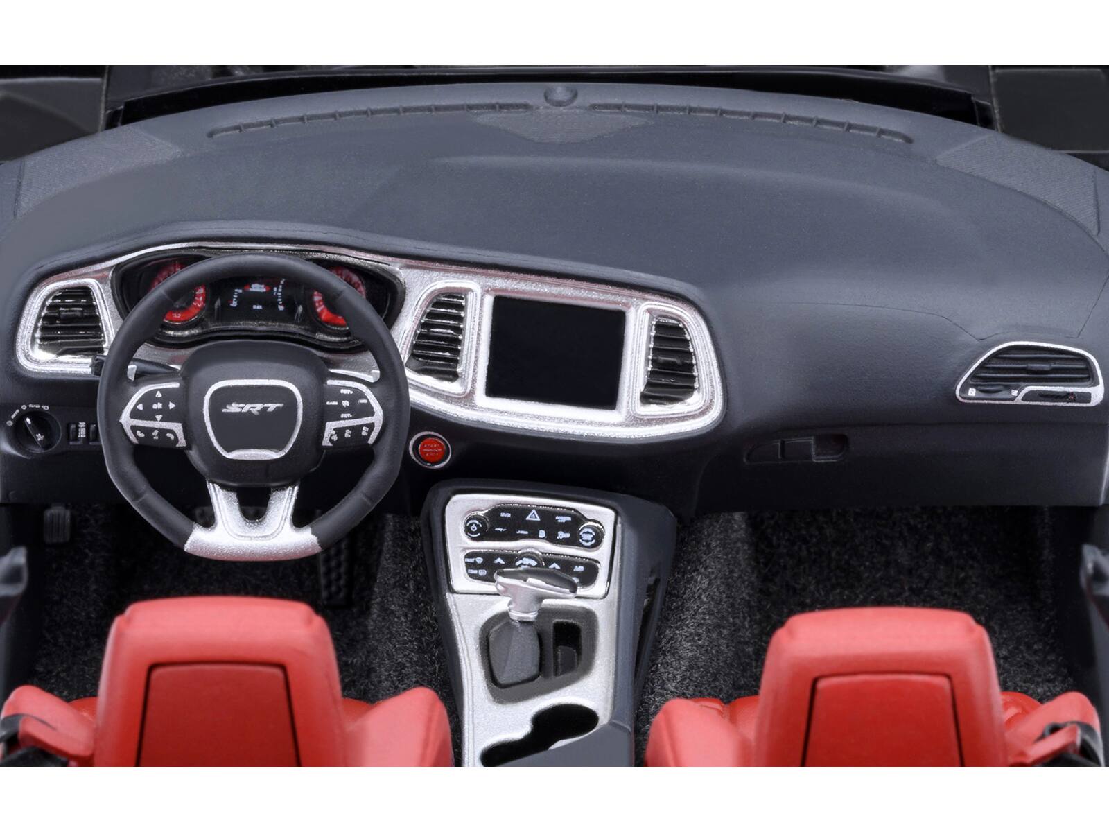 Alt View 4. Autoart - 2023 Dodge Challenger SRT Super Stock Pitch Black with Red Interior 1/18 Model Car by Autoart.
