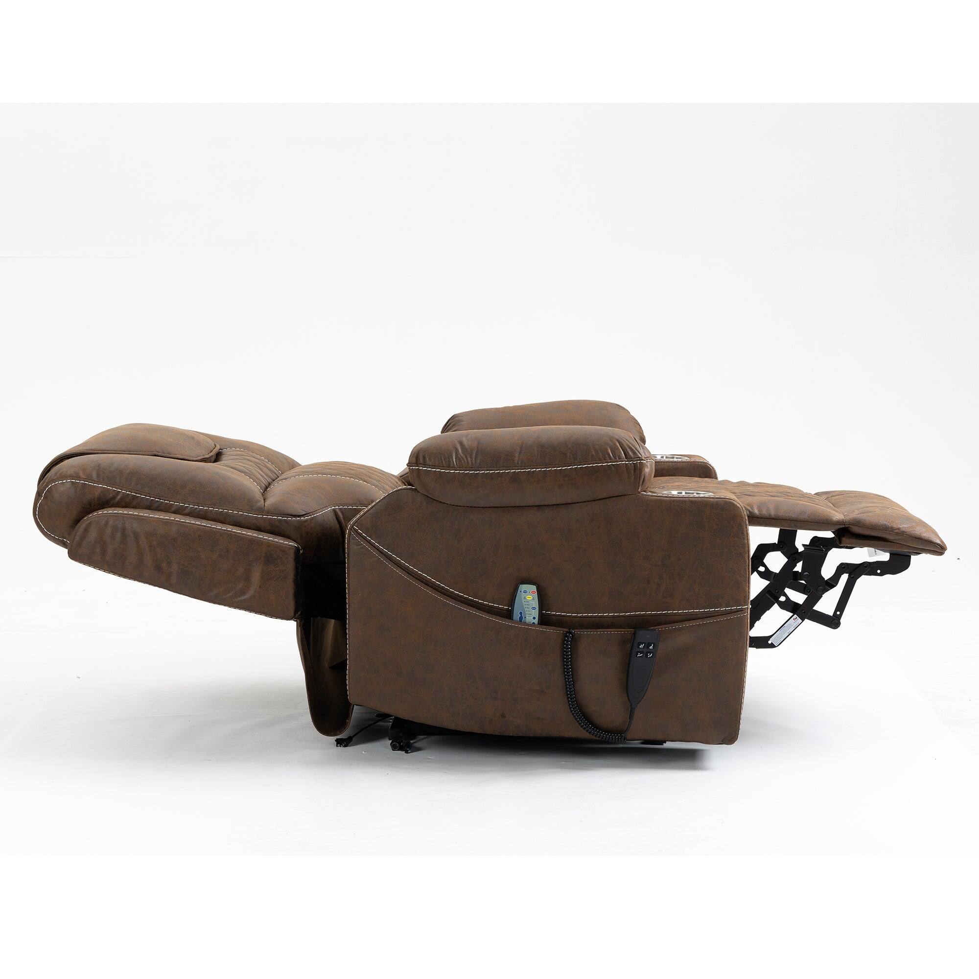 Alt View 3. Boyel Living - Oversized 180° Lay Flat Lift Recliner Dual OKIN Motor Massage Heating 400 lbs Capacity Cup Holder For Elderly - BROWN.