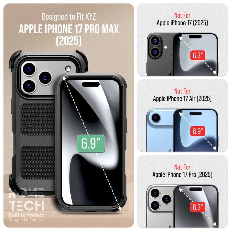 Designed to Fit XYZ APPLE IPHONE 17 PRO MAX (2025)  
Not For Apple iPhone 17 (2025) 6.3"  
Not For Apple iPhone 17 Air (2025) 6.9"  
Not For Apple iPhone 17 Pro (2025) 6.3"  

Built to Protect  
Designed to Perform