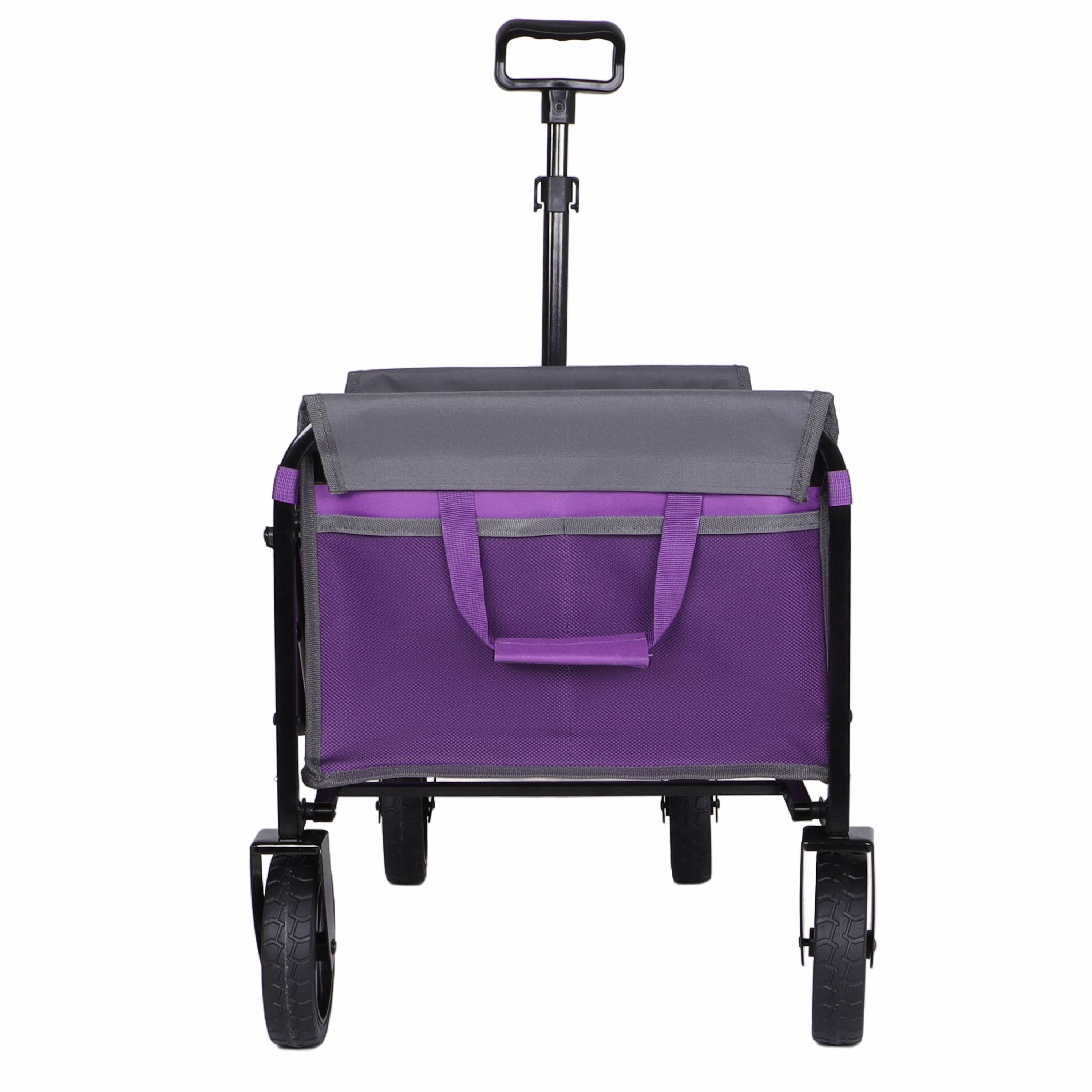 Left. Mondawe - All-in-One Convertible Utility Carts - Bench Seat/Dog Tether w/ 360° All-Terrain Wheels - Purple.