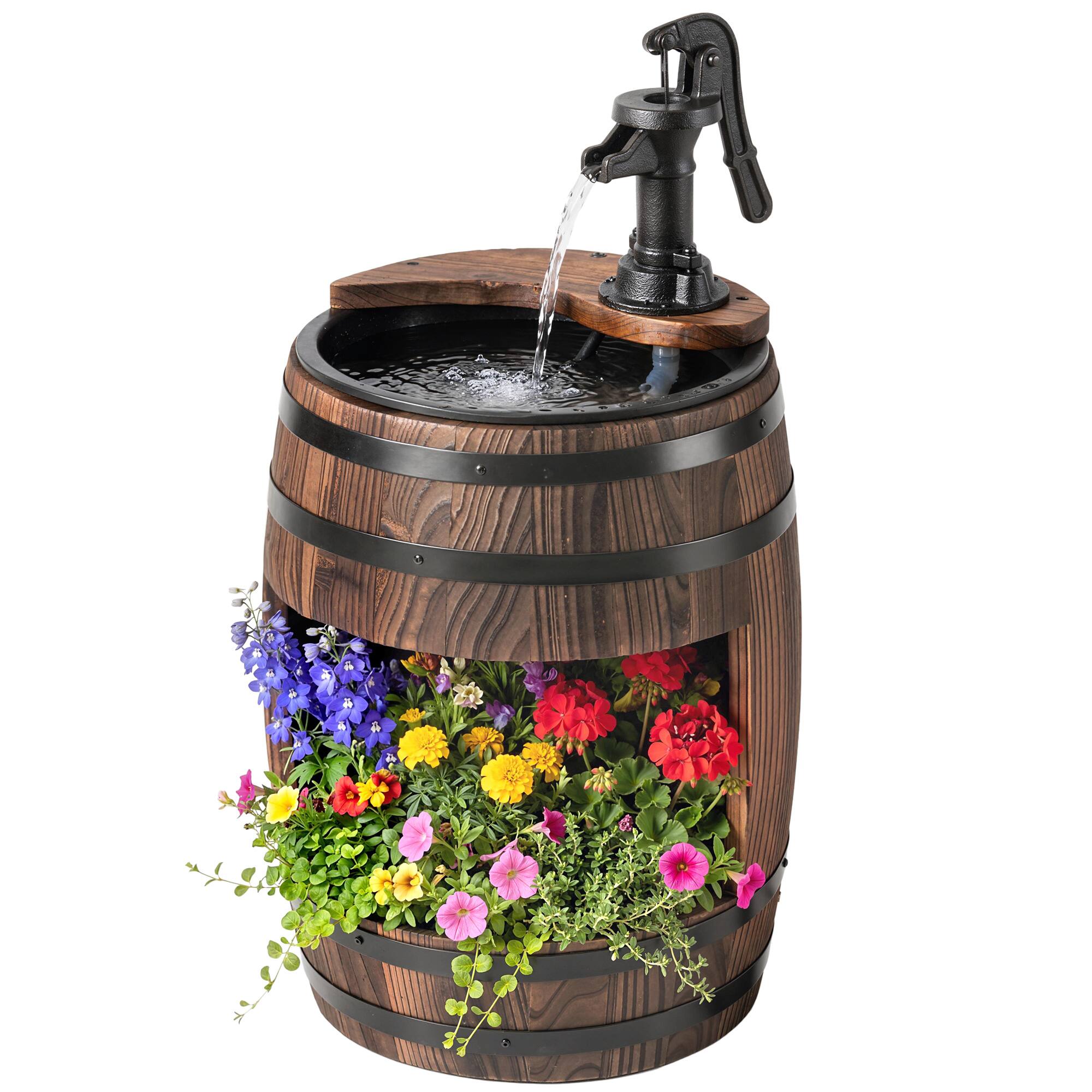 Front. Outsunny - 23" H Outdoor Water Fountain Wood and Plastic Rustic Apple Barrel Pump Garden Decor for Outside - Carbonized.