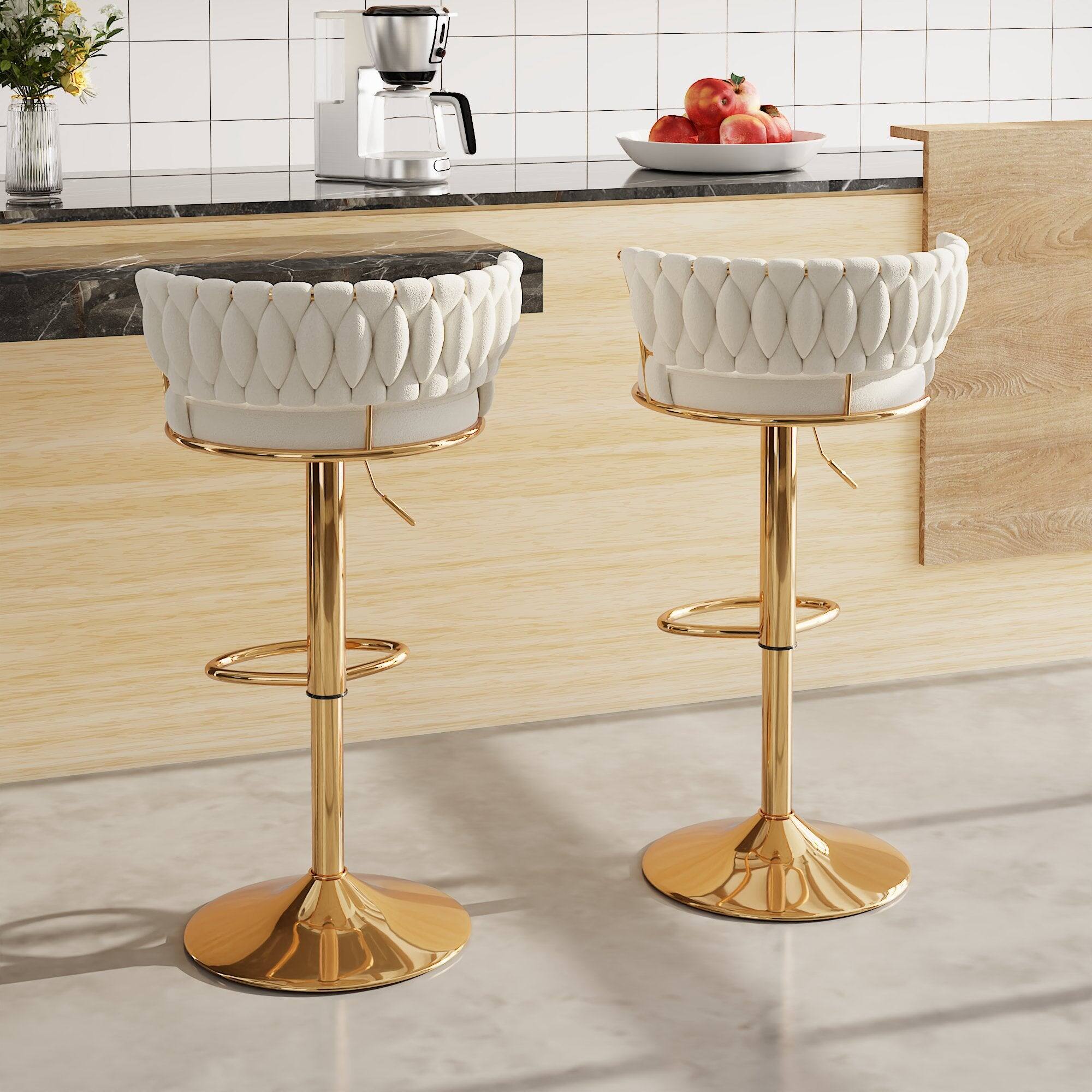 Alt View 5. Vecelo - Set of 4 Velvet Bar Stools with 360° Swivel & Adjustable Height - Modern Counter Stools - White.