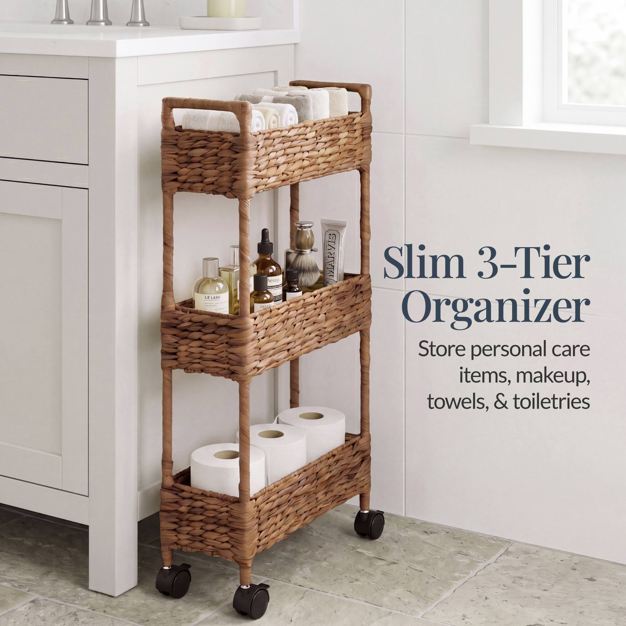 LESAAR Slim 3-Tier Organizer Store personal care items, makeup, towels, & toiletries
