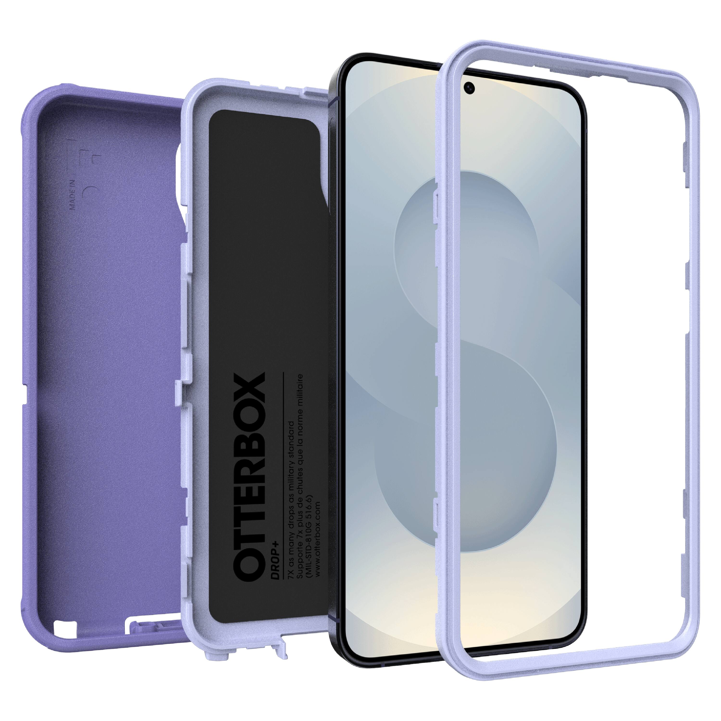 The image features a purple Otterbox case for an iPhone. The case is designed to meet military drop-test standards, ensuring that the phone is protected from impacts and falls. The case is made of durable materials that can withstand multiple drops from a height of 6.6 feet. The Otterbox case is also compatible with the iPhone 7 Plus and iPhone 8 Plus. The case is available for purchase at the website www.otterbox.com.