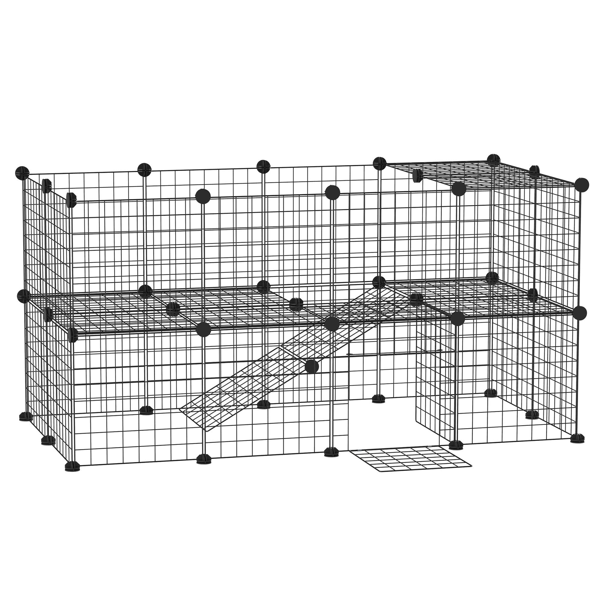 Front. Pawhut - 36 Panels Small Animal Playpen with Door, DIY C & C Cage for Guinea Pigs with Ramp, Portable Metal Wire Yard.