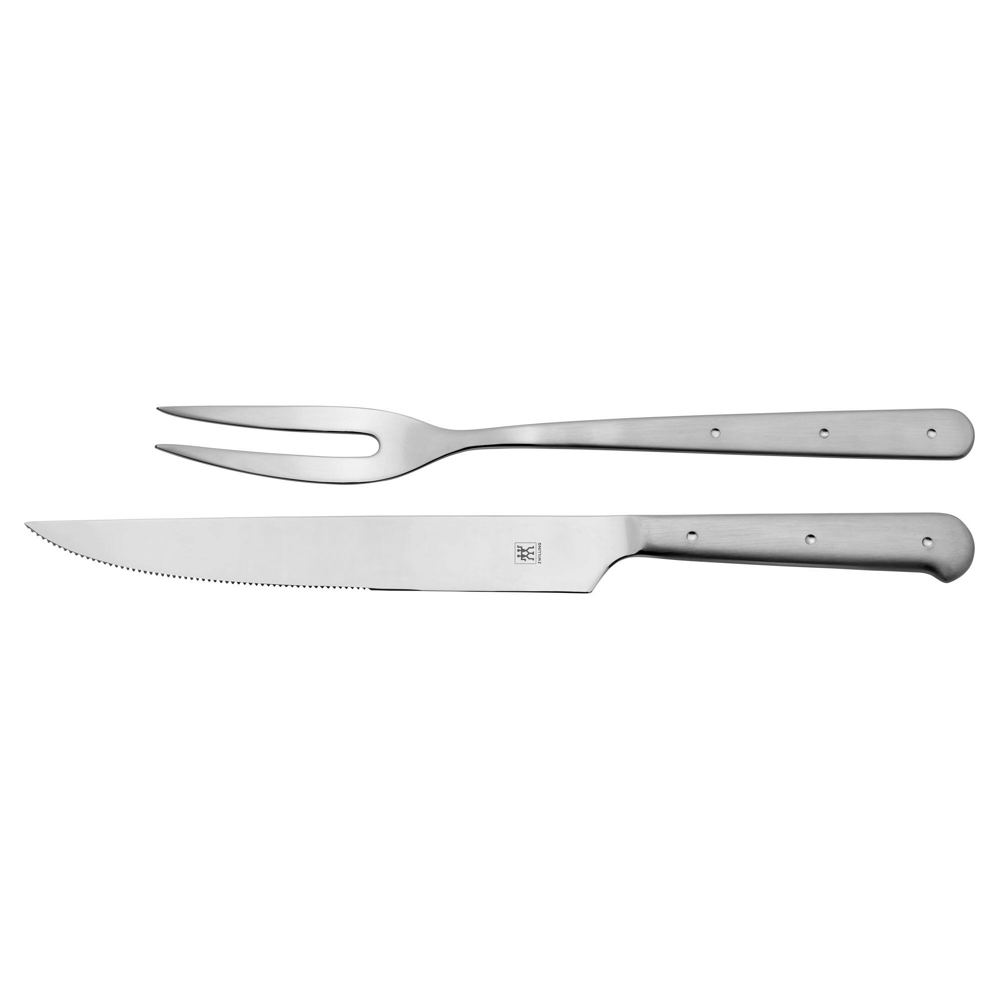 Front. ZWILLING - ZWILLING Porterhouse 2pc Stainless Steel Carving Knife Set with Fork in Red Presentation Box, Gift Set - Stainless Steel.