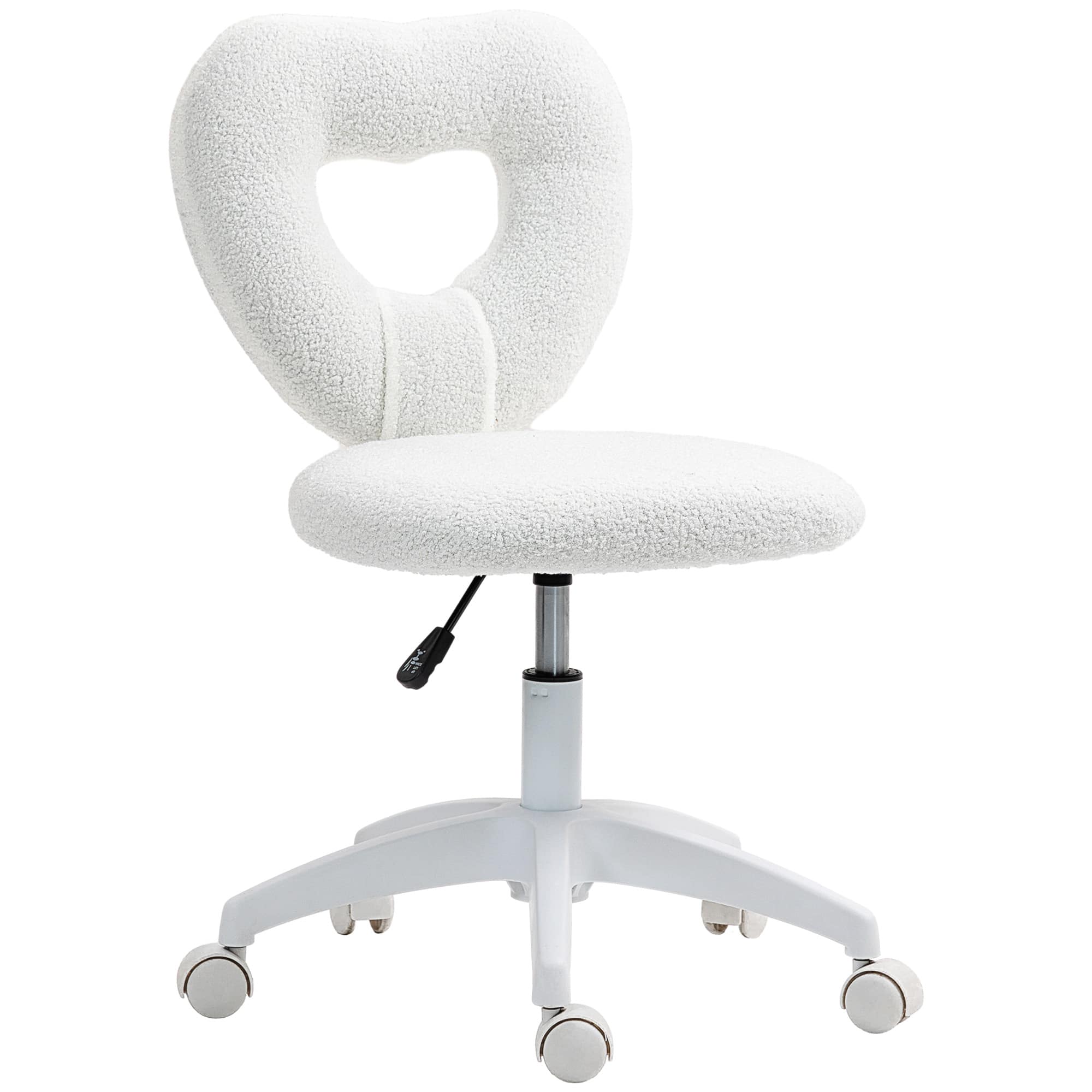 Homcom - Armless Home Office Cute Desk Chair, Height Adjustable Computer Task Chair, Modern Fleece Makeup Vanity Chair - White