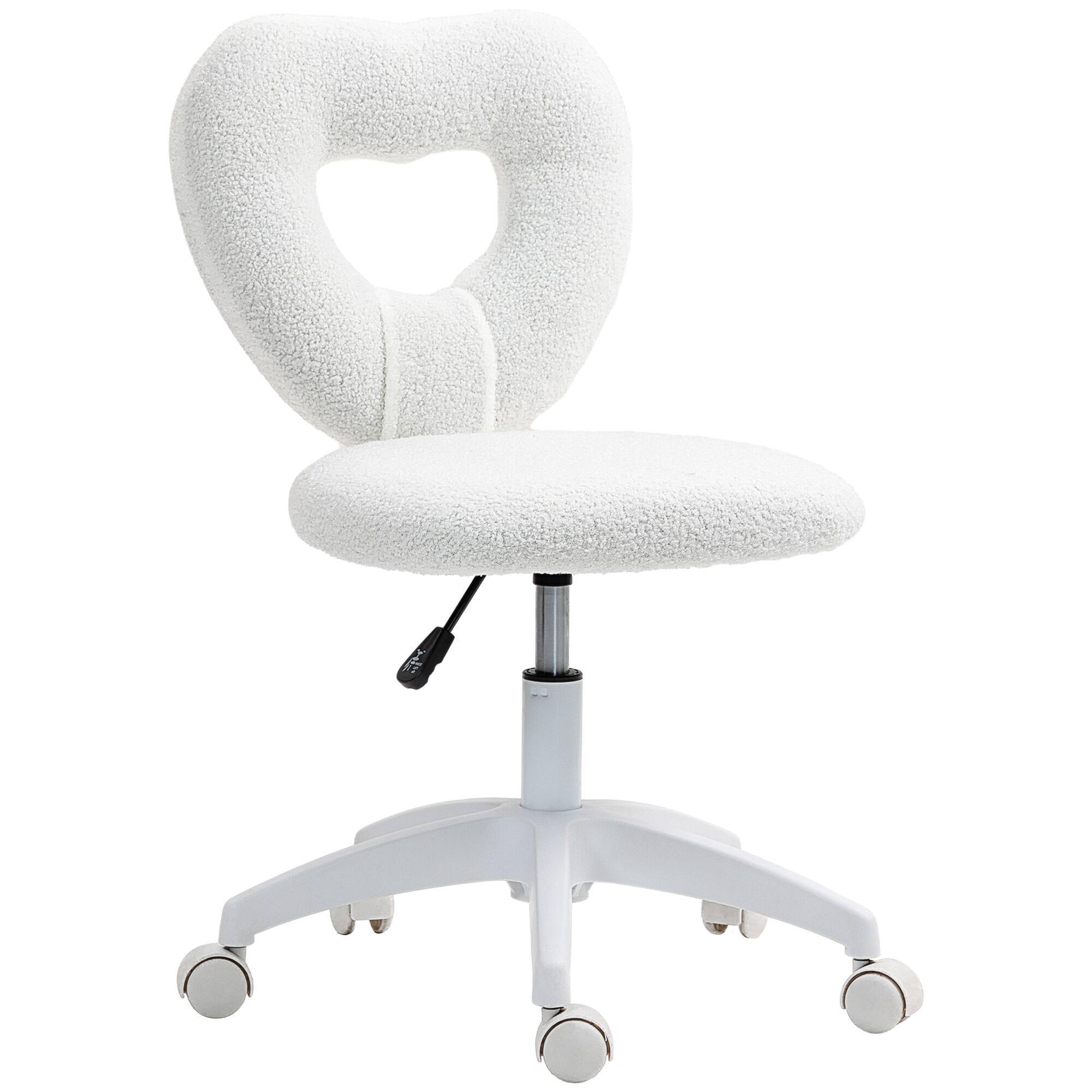 Homcom - Armless Home Office Cute Desk Chair, Height Adjustable Computer Task Chair, Modern Fleece Makeup Vanity Chair - White