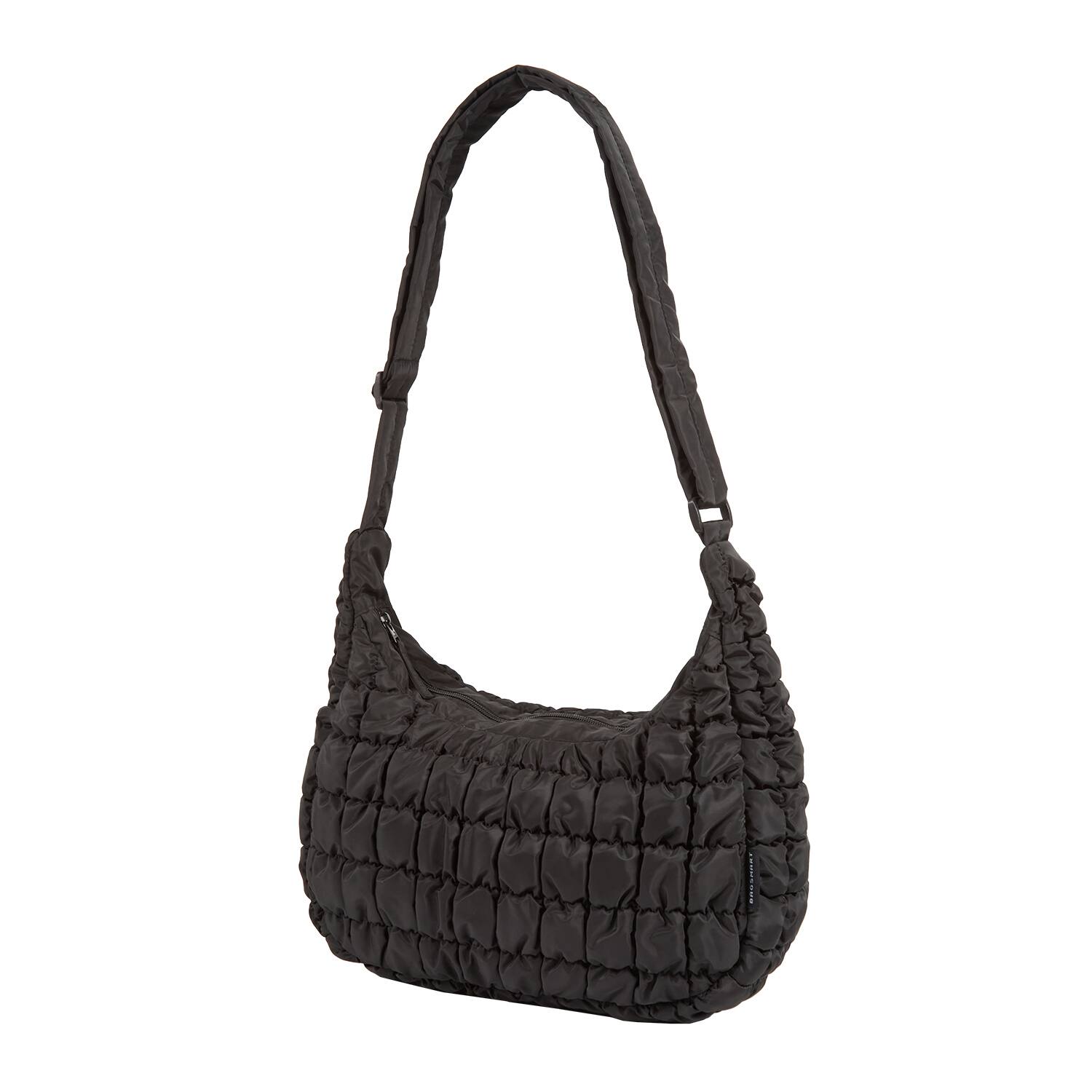 Left. Bagsmart - Oversized Quilted Puffer Hobo Bag, Lightweight Crossbody with Adjustable Strap for Travel & Daily Use - Black.