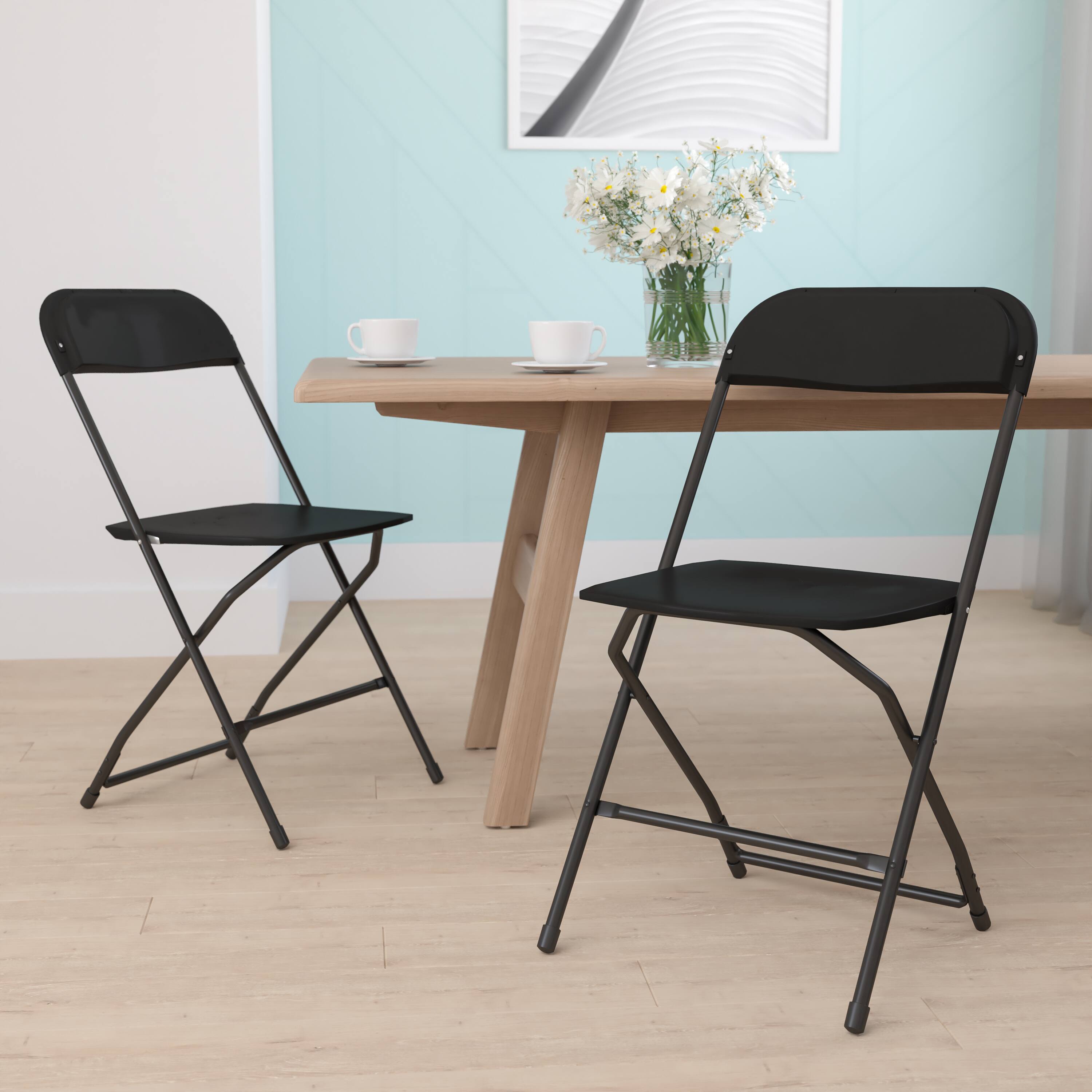 Alt View 1. Emma + Oliver - Set of 2 Stackable Folding Plastic Chairs - 650 LB Weight Capacity - Black.