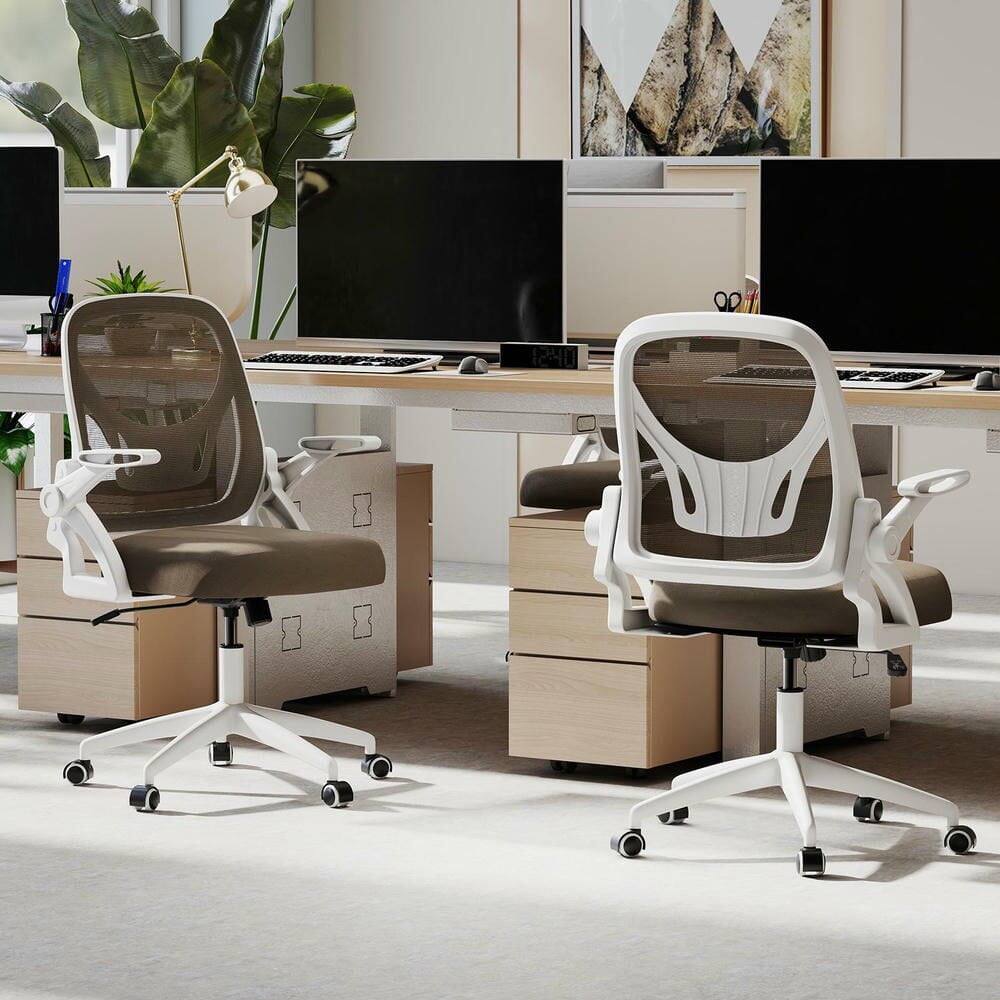 Back. Kadyn - Ergonomic Computer Desk Chair - Lumbar Support, Flip-up Arms, Gray + White - Gray.