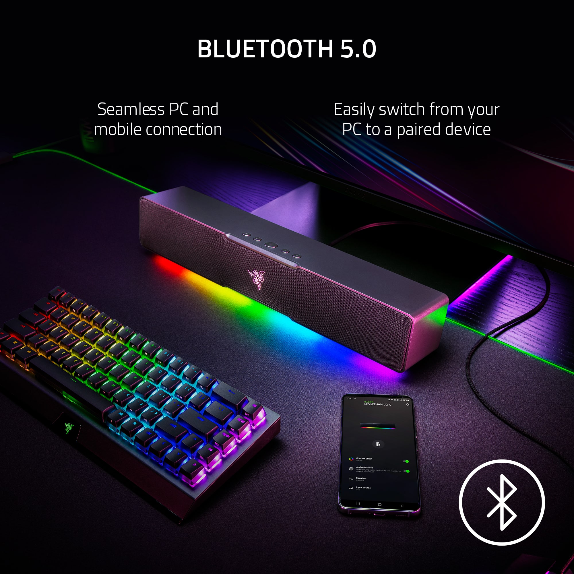 Bluetooth 5.0 Seamless PC and mobile connection Easily switch from your PC to a paired device.