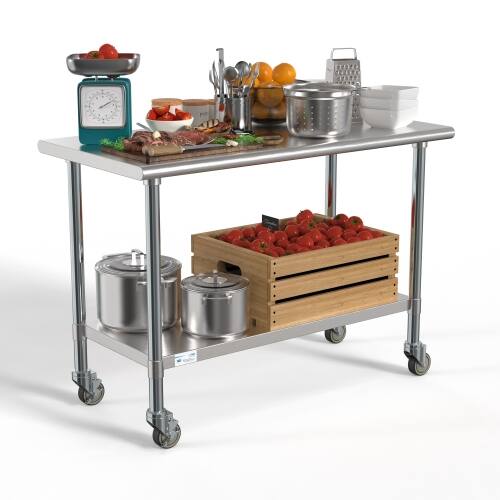 Alt View 7. Koolmore - 24" x 48" 18-Gauge 304 Stainless Steel Commercial Work Table with Casters, CT2448-18C. - Silver.