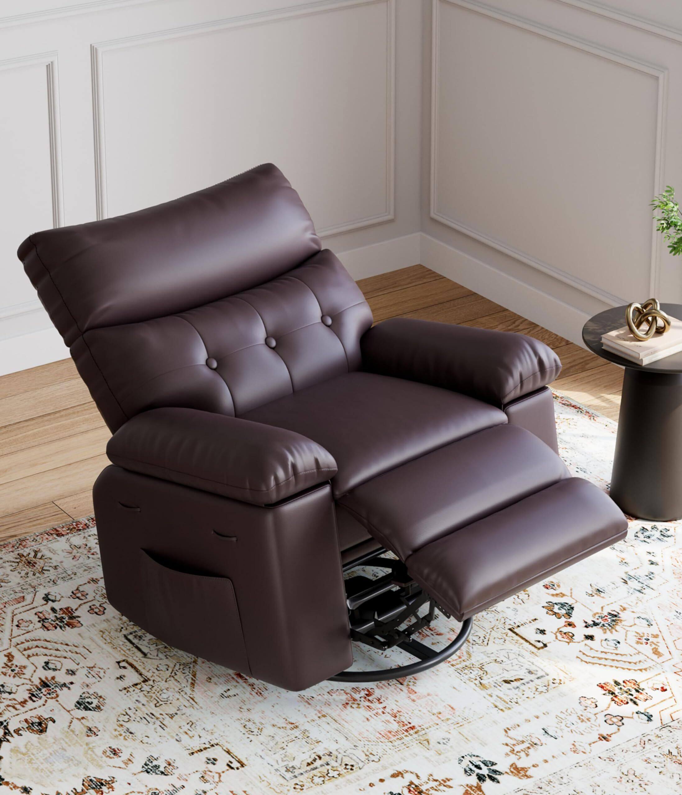 Acekool Oversized Rocker Swivel Recliner Chair PU Leather Extra Wide ...