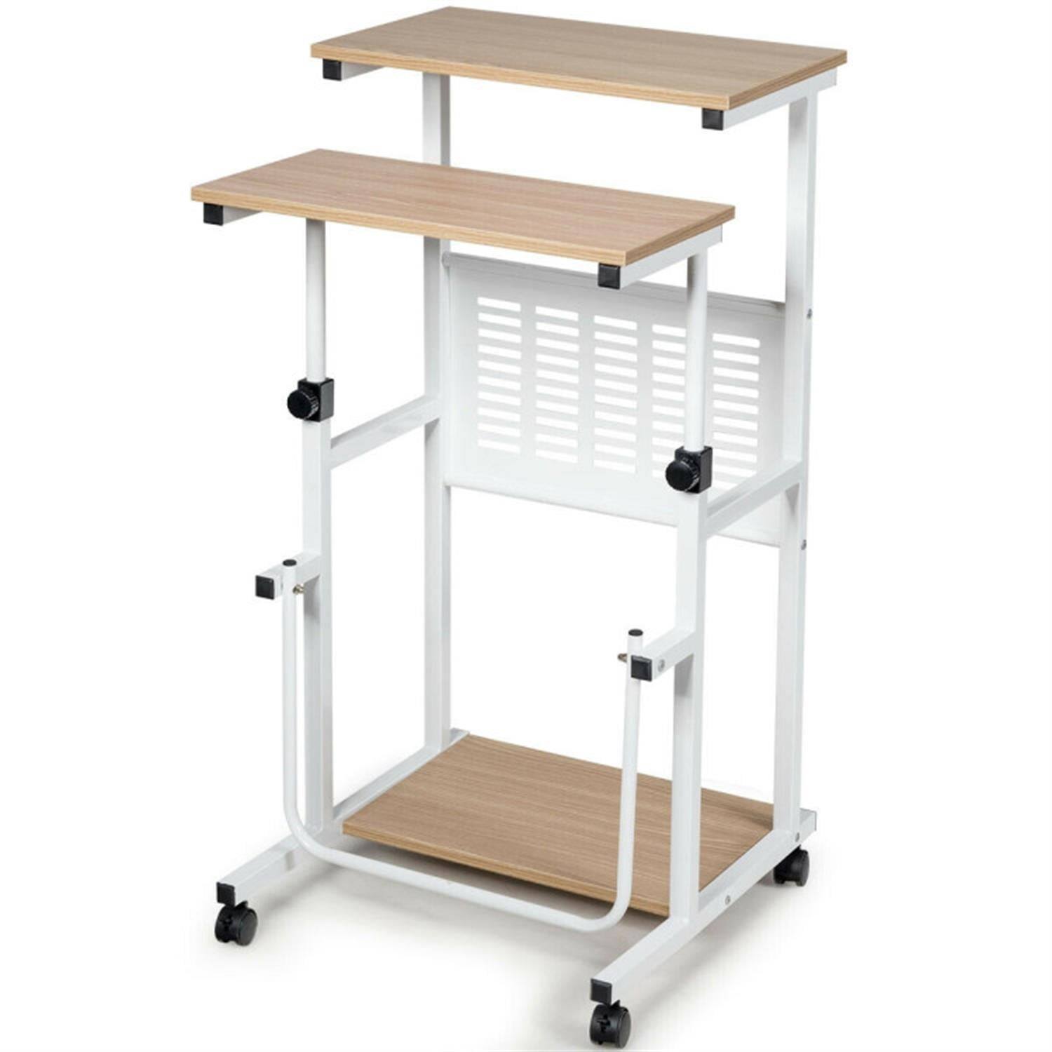 Alt View 2. Pefilos - Standing Desk for Small Space Sit Stand Desk with Height Adjustable Desktop, Laptop Workstation with Wheels, White - White.