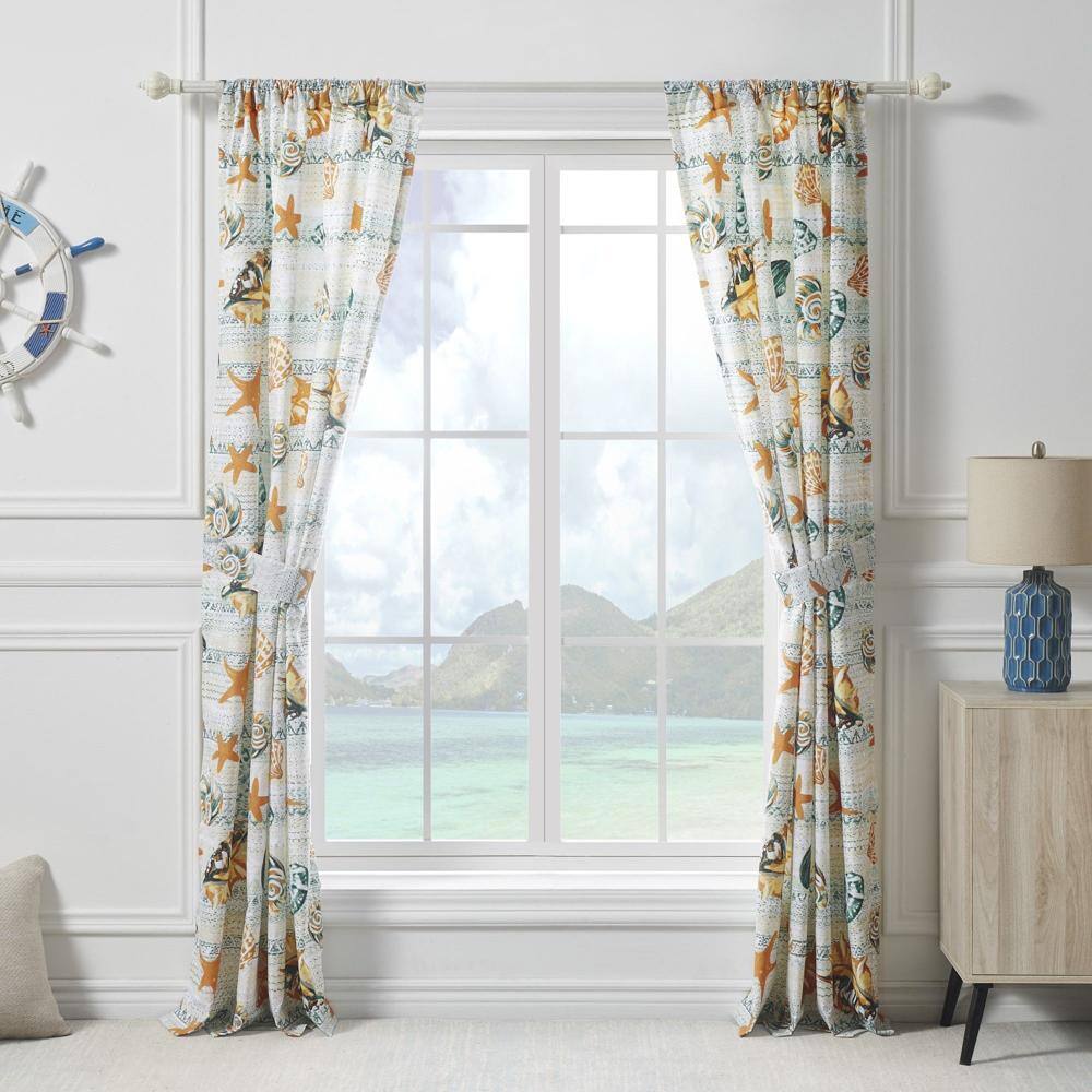 Left. Greenland Home Fashions - Greenland Home Fashions Kona Luxurious 3" Rod Pocket Curtain Panel Pair with Tiebacks 42" x 84" Ocean - Ocean.