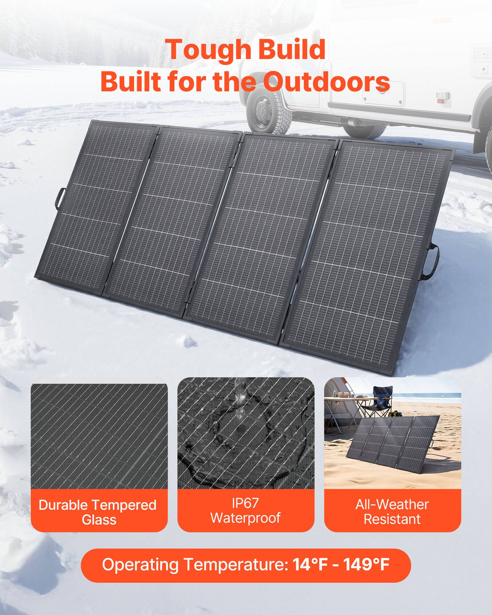 Tough Build  
Built for the Outdoors  

Durable Tempered Glass  
IP67 Waterproof  
All-Weather Resistant  

Operating Temperature: 14°F - 149°F