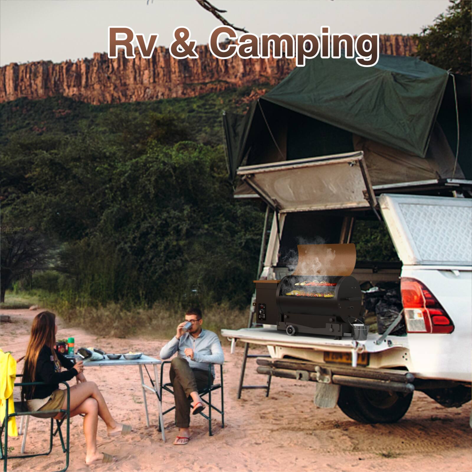 Alt View 5. KingChii - Portable Electric Wood Pellet Grill and Smoker with Foldable Legs, 456 Sq. In. Cooking Area,PID Temp Control (180–425°F).