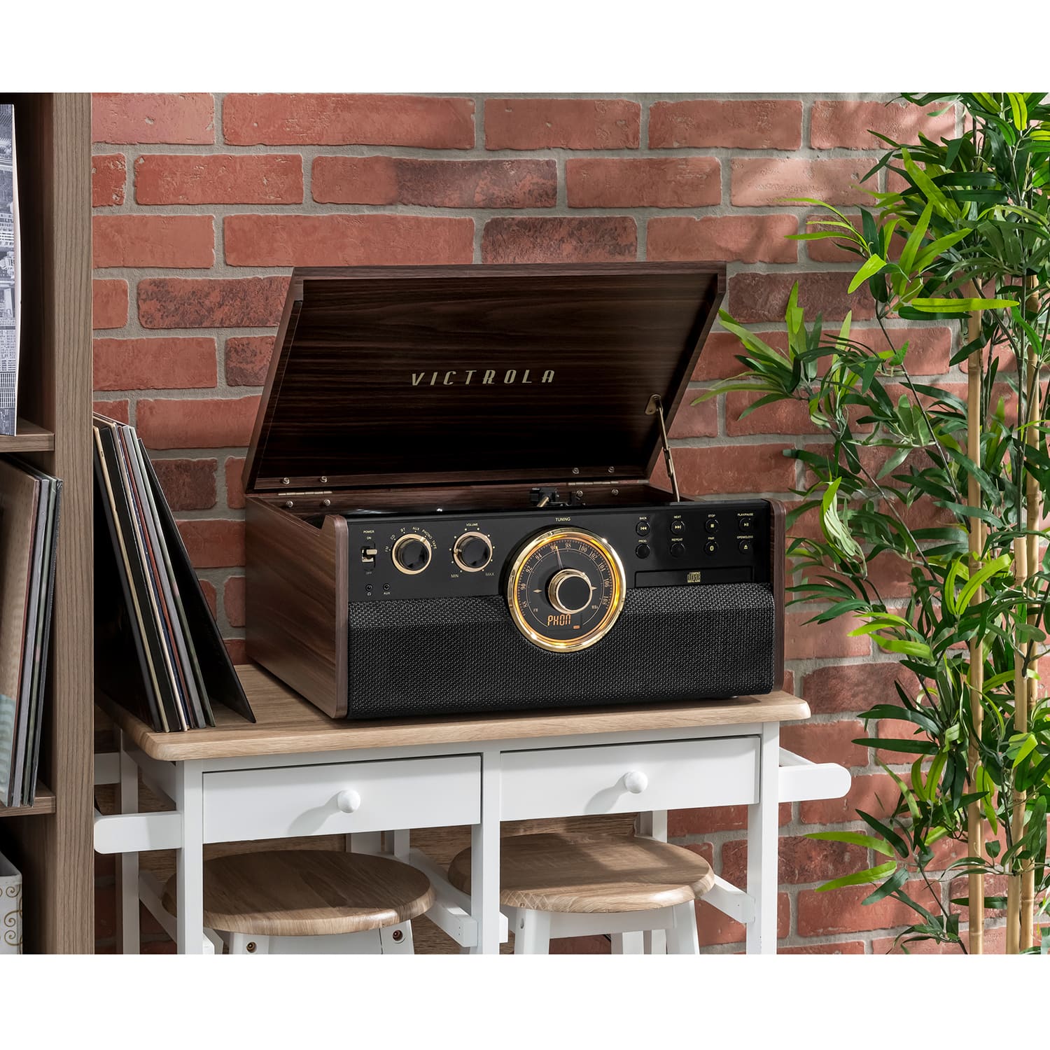 Alt View 11. Victrola - Empire Bluetooth 6-in-1 Record Player - Gold/Brown/Black.
