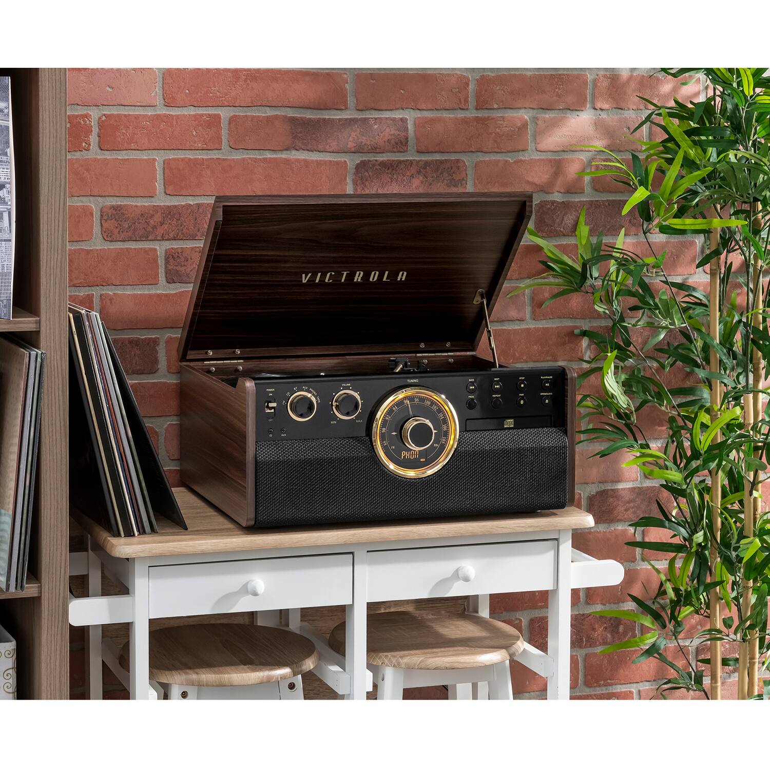 Alt View 11. Victrola - Empire Bluetooth 6-in-1 Record Player - Gold/Brown/Black.
