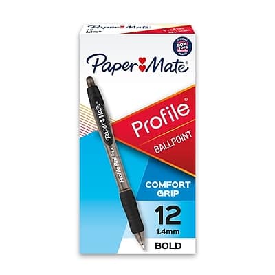 Paper Mate - Profile Retractable Ballpoint Pens, Bold Point, 1.4mm, Dozen - Black Ink