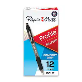 Paper Mate - Profile Retractable Ballpoint Pens, Bold Point, 1.4mm, Dozen - Black Ink