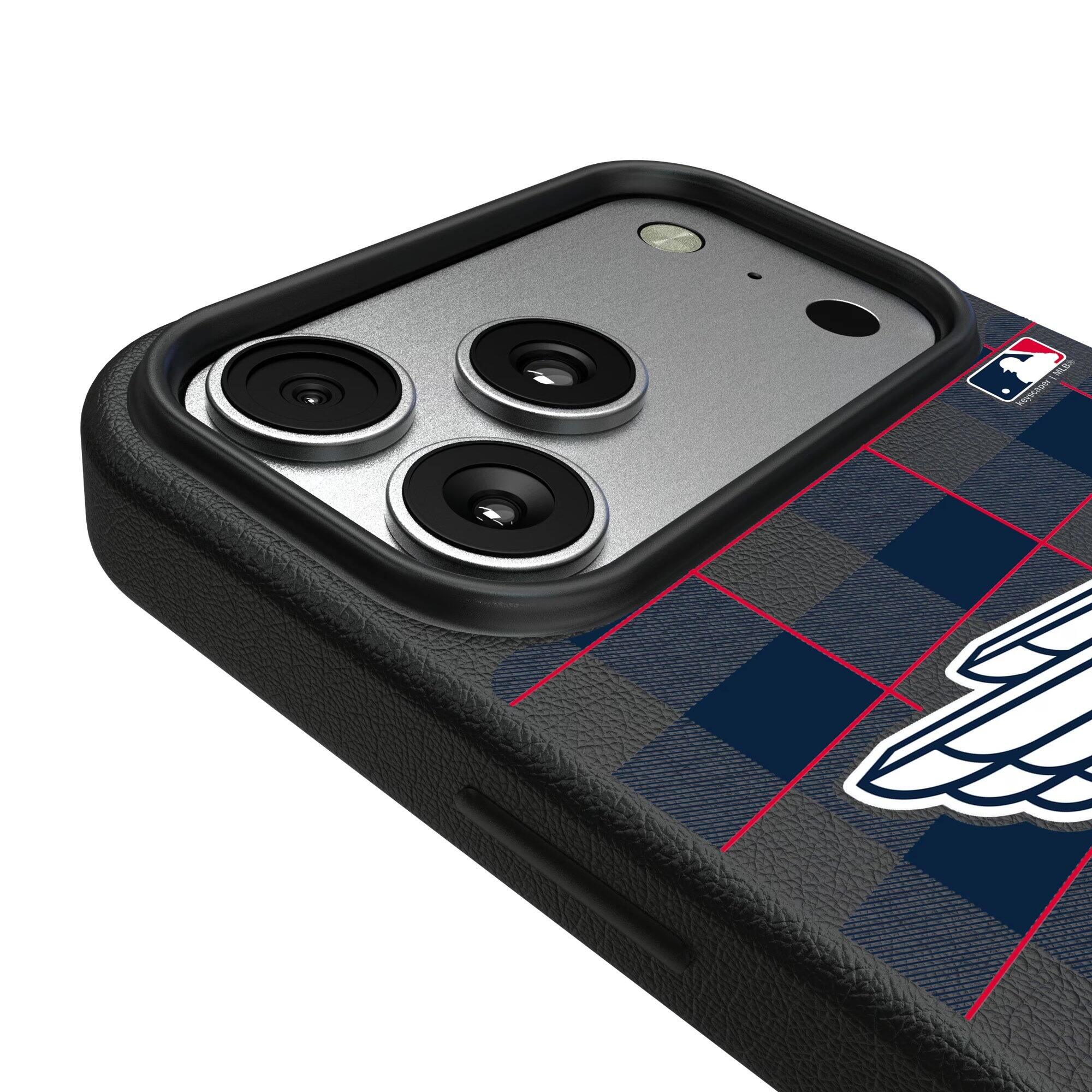 Alt View 2. Keyscaper - Cleveland Guardians Plaid Magnetic Bump iPhone Case - 17 - Black.