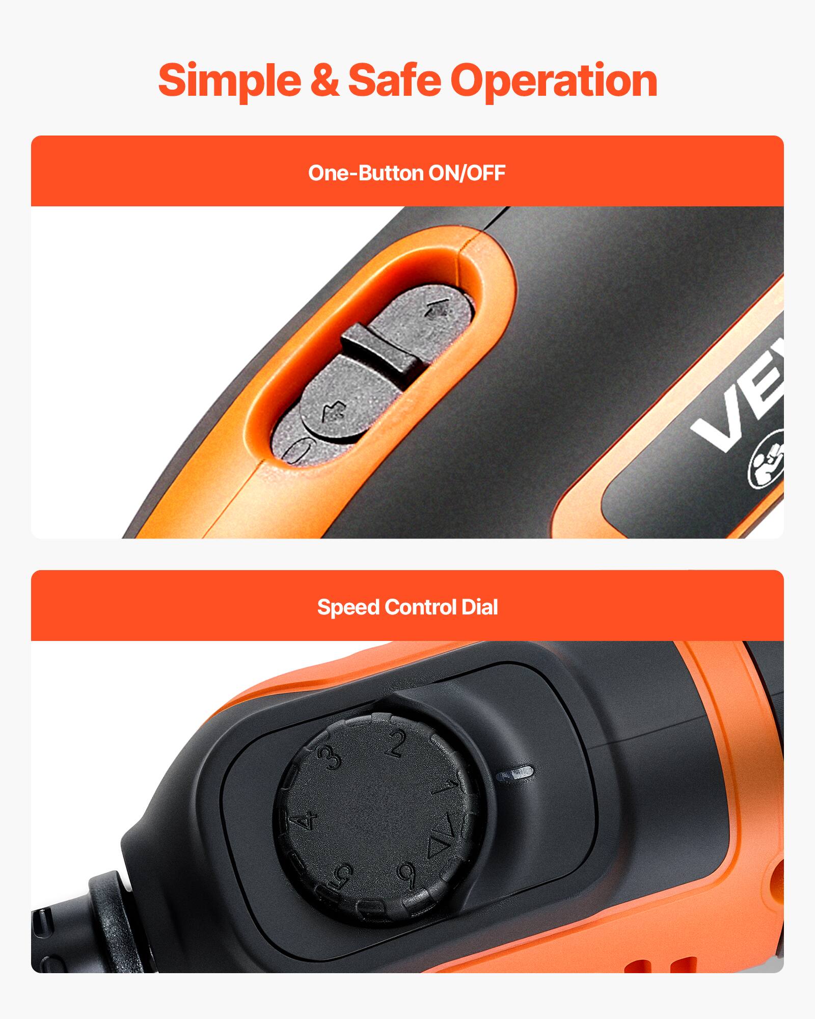 Simple & Safe Operation

One-Button ON/OFF

Speed Control Dial