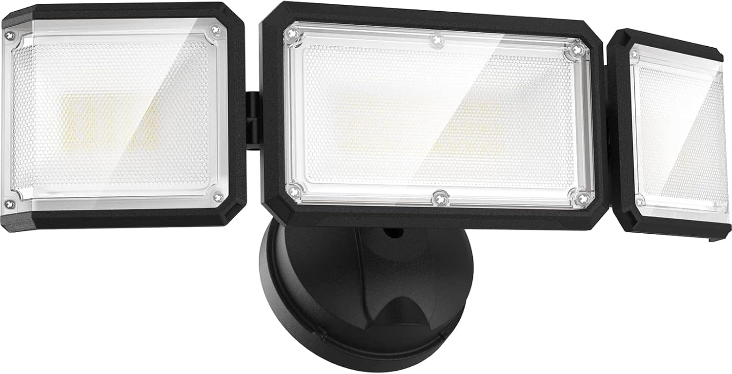 Lepower - 42W 3 Heads Outdoor Bright LED Flood Lights Switch Controll 220° Angle IP65 Waterproof For Yard Porch - Black