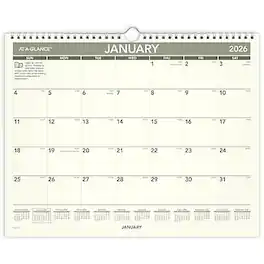 AT-A-GLANCE - 2026 Recycled 15" x 12" Monthly Wall Calendar/Black - Green
