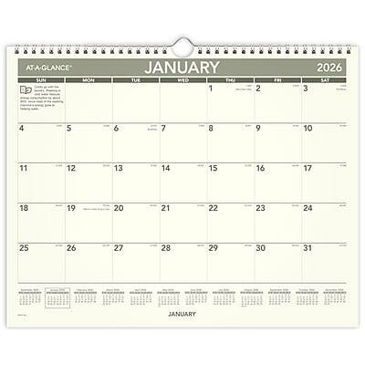 AT-A-GLANCE - 2026 Recycled 15" x 12" Monthly Wall Calendar/Black - Green