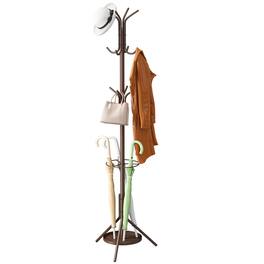 Hirose Alice - Coat Rack Freestanding Entryway Hanger Stand Umbrella Holder Hall Tree With 12 Hooks Floor Standing Metal - Brown