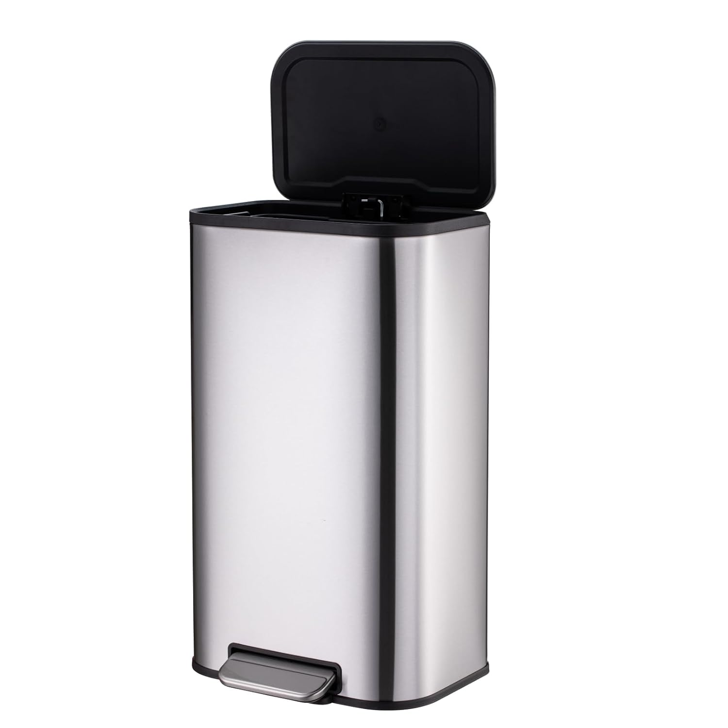 Front. Homhougo - 13.2 Gal/50L Trash Can, Slim Rectangular Step-On Stainless Steel Garbage Can, Soft-Close Lid - Silver.