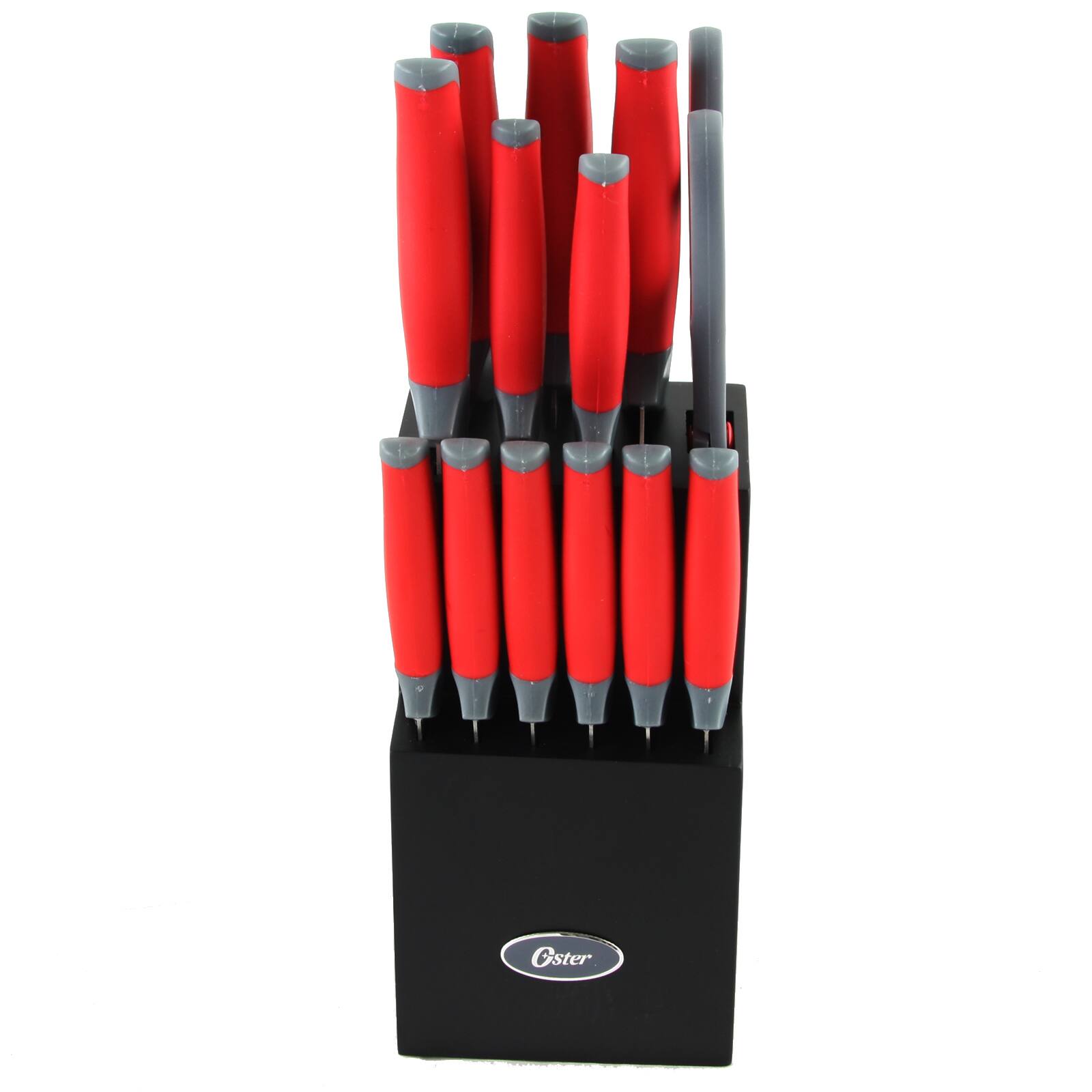 Front. Oster - Oster Lindbergh 14 Piece Stainless Steel Blade Cutlery Set in Red - Red.