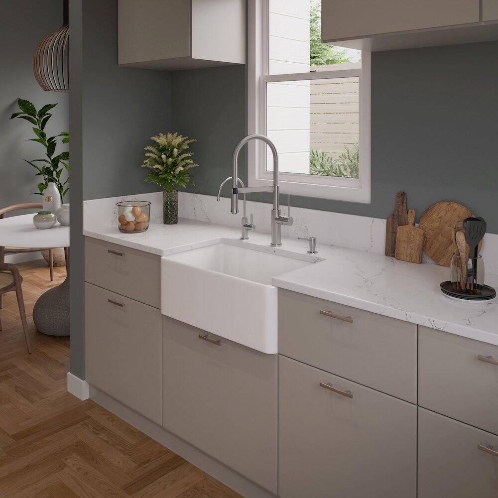 Back. Alfi - ABF3018 30" White Thin Wall Single Bowl Smooth Apron Fireclay Kitchen Farm Sink - White.