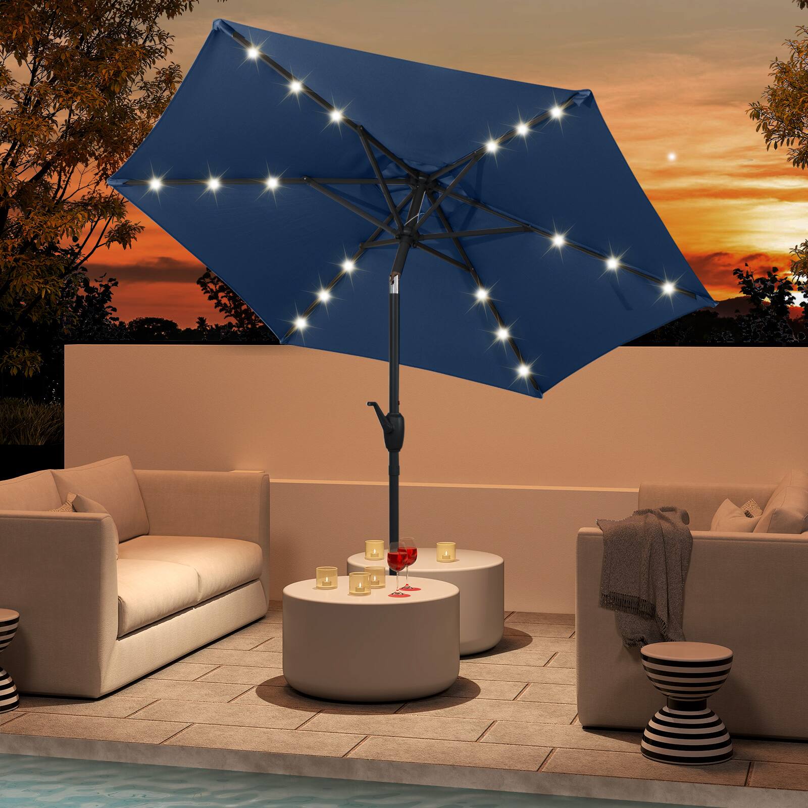 Alt View 2. Costway - Costway 7.5 ft Solar Powered Patio Umbrella with LED Lights Push Button Tilt Crank Handle - Blue.