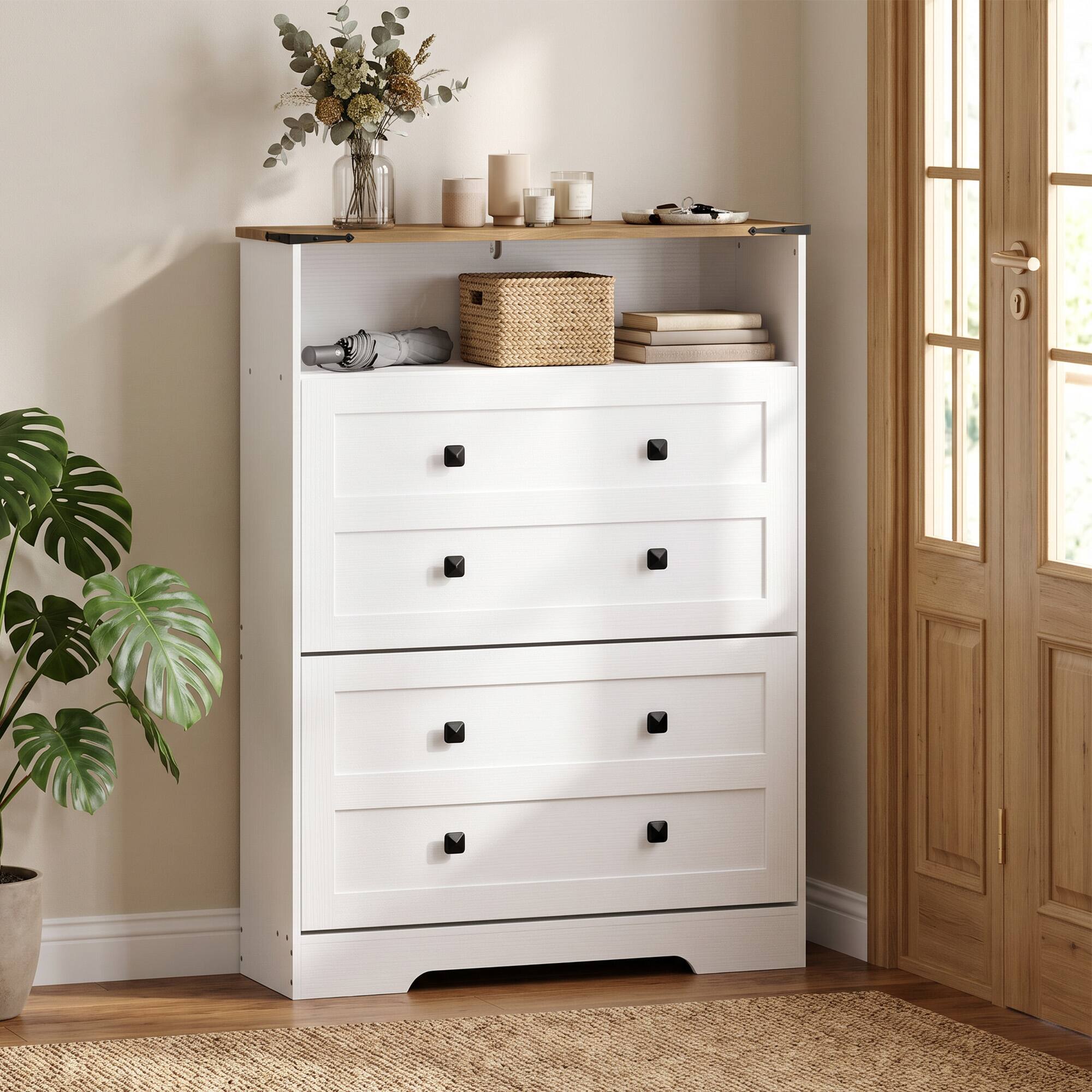 Alt View 1. Homcom - Cabinet with 2 Flip Drawers - White.