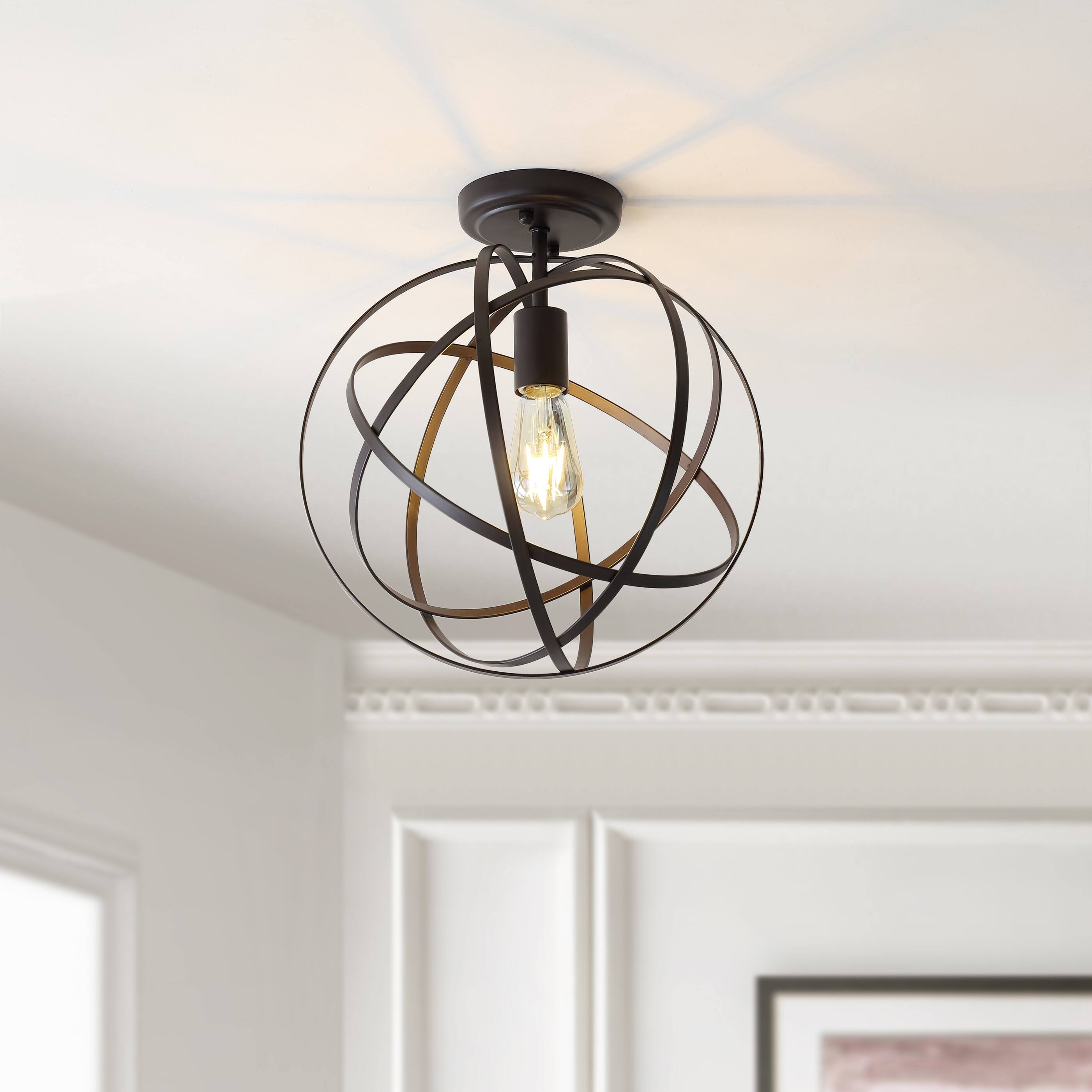 Alt View 1. Jonathan Y - Alba 13" Metal LED Flush Mount, Oil Rubbed Bronze - Oil Rubbed Bronze.