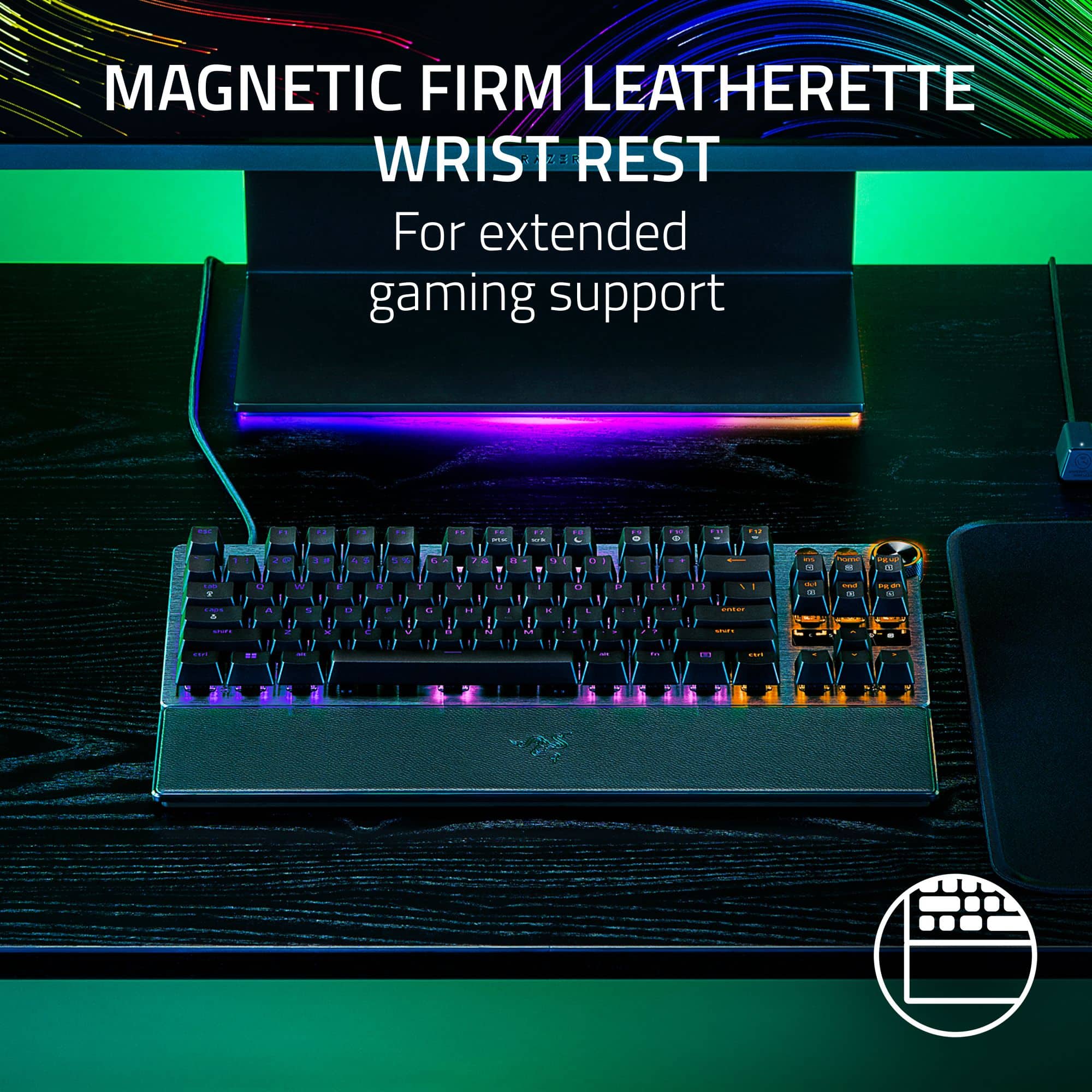 Magnetic Firm Leatherette Wrist Rest for extended gaming support.