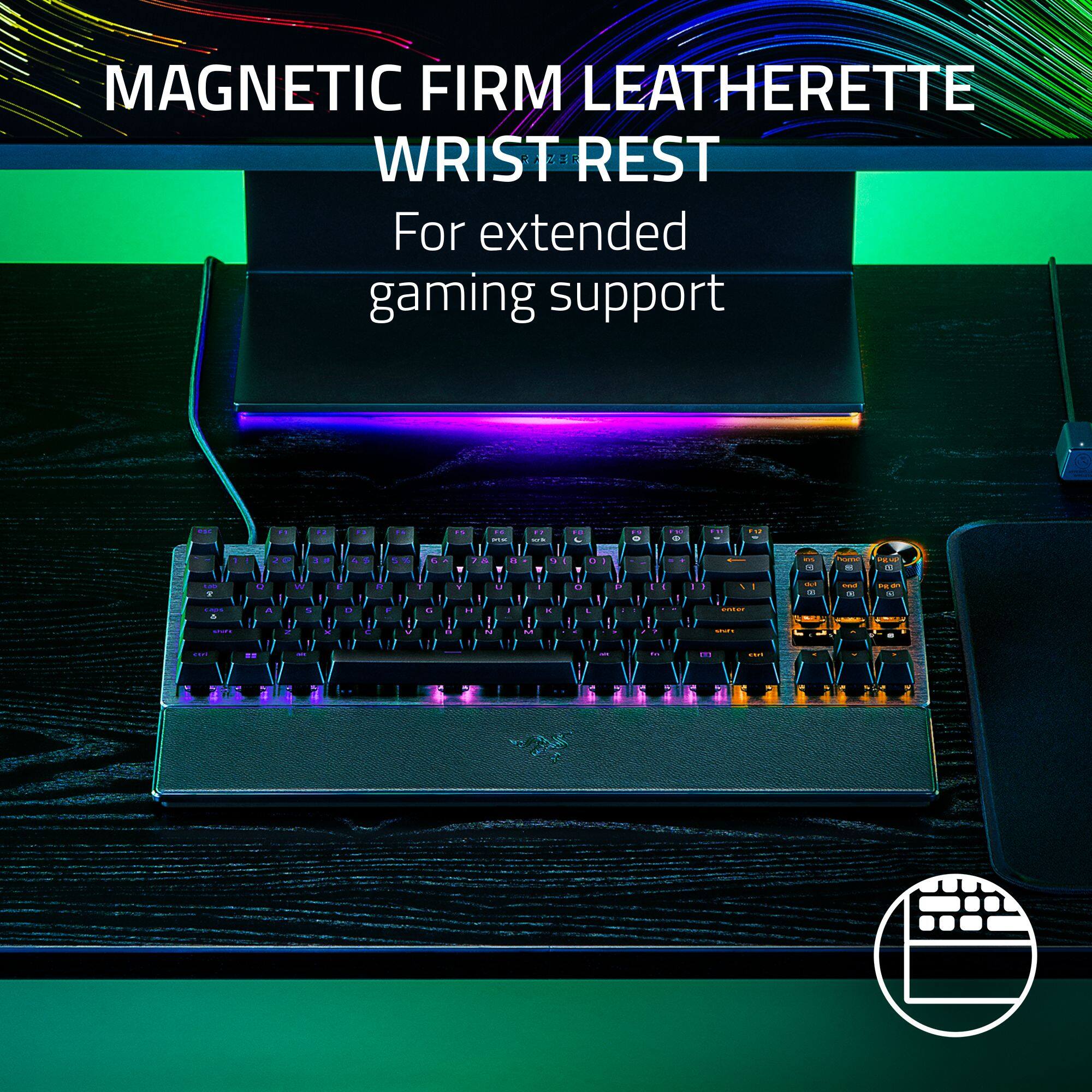 Magnetic Firm Leatherette Wrist Rest for extended gaming support.