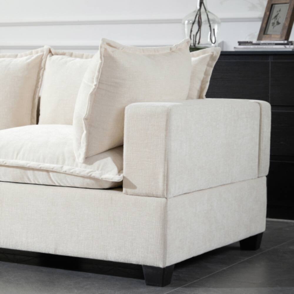 Alt View 3. LUCKY ONE - 117.5" U-Shape 7-Seat Modular Chenille Sofa w/ Movable Storage Ottoman & 2 Pillows - Beige.