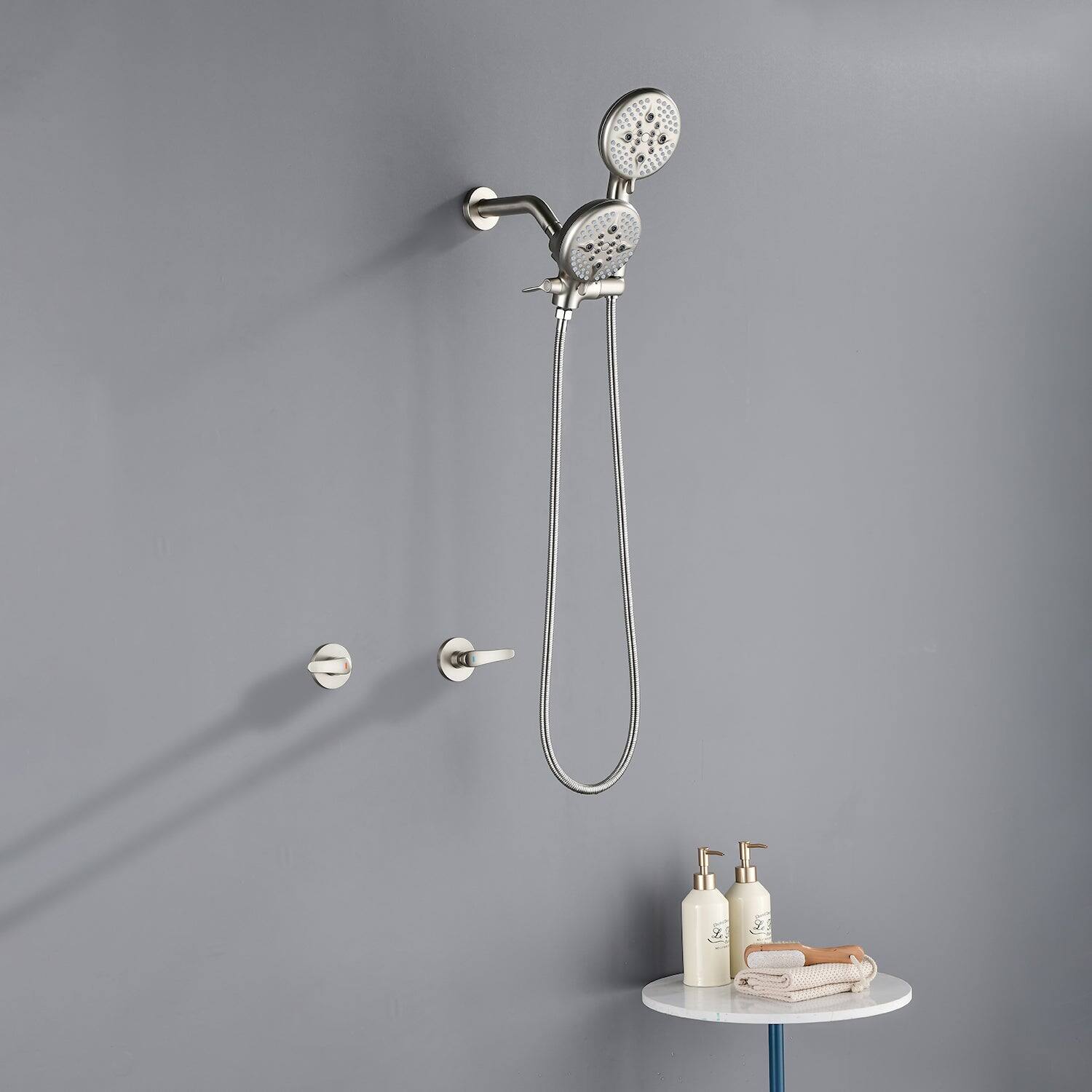 Alt View 2. Boyel Living - Brushed Nickel Shower Set with Dual Handles and 5 Function ABS Dual Shower Heads - Brushed Nickel.